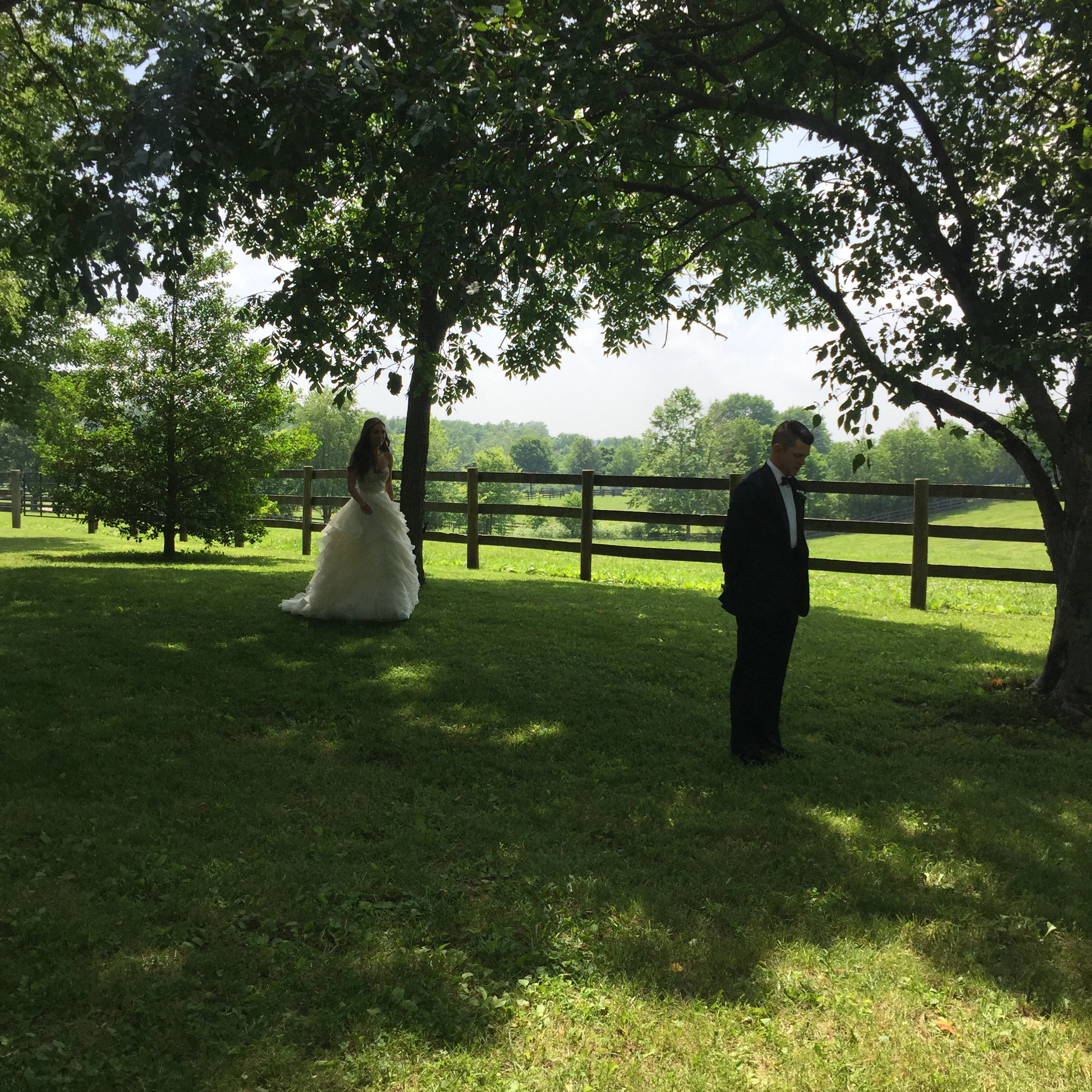 Wedding First Look, Farm Wedding, Watters Priya Skirt, Watters Kian Corset