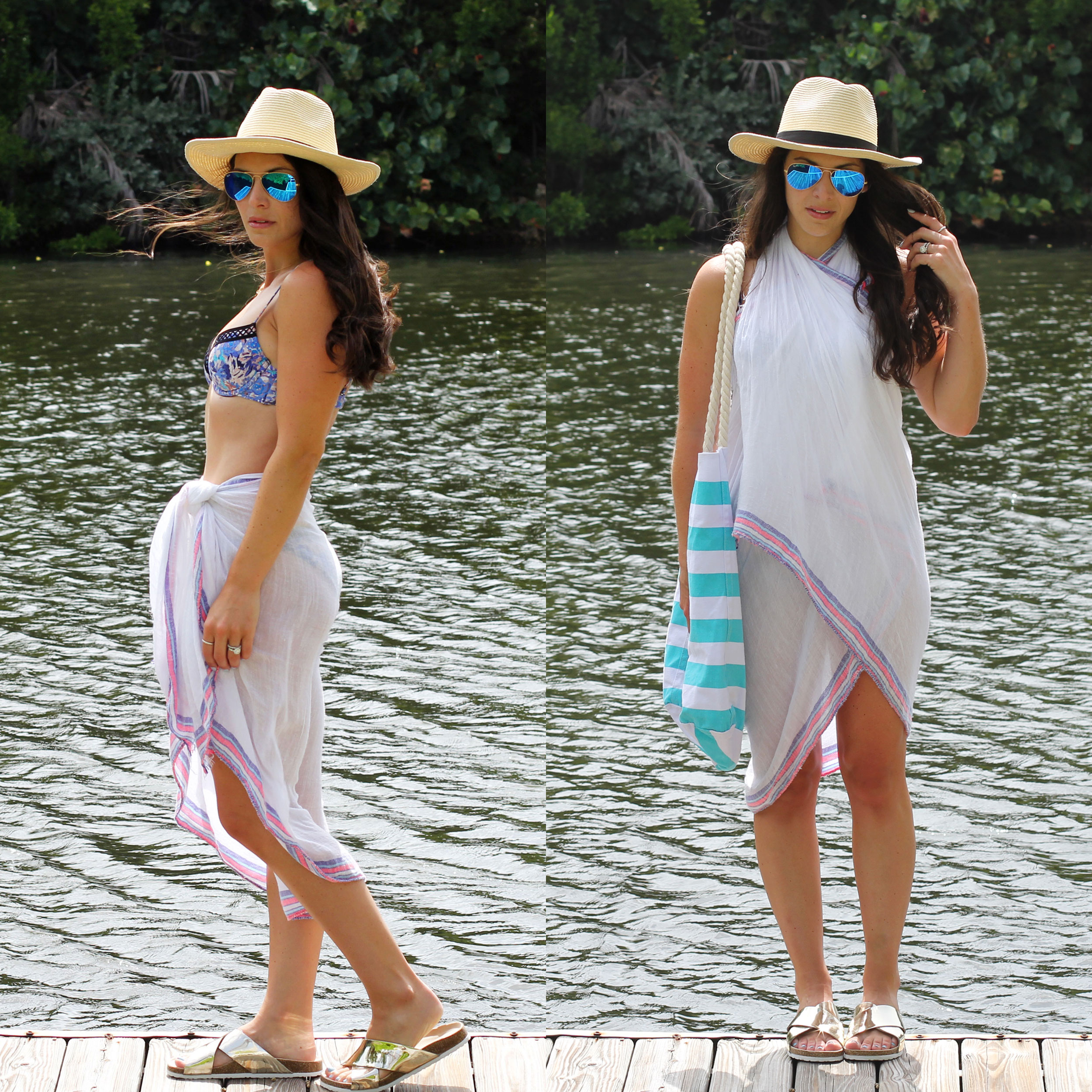 Summer Fashion, Pareo, Swimsuit Cover-up, Beach Hat, Ray-Ban Aviators, Grand Cayman