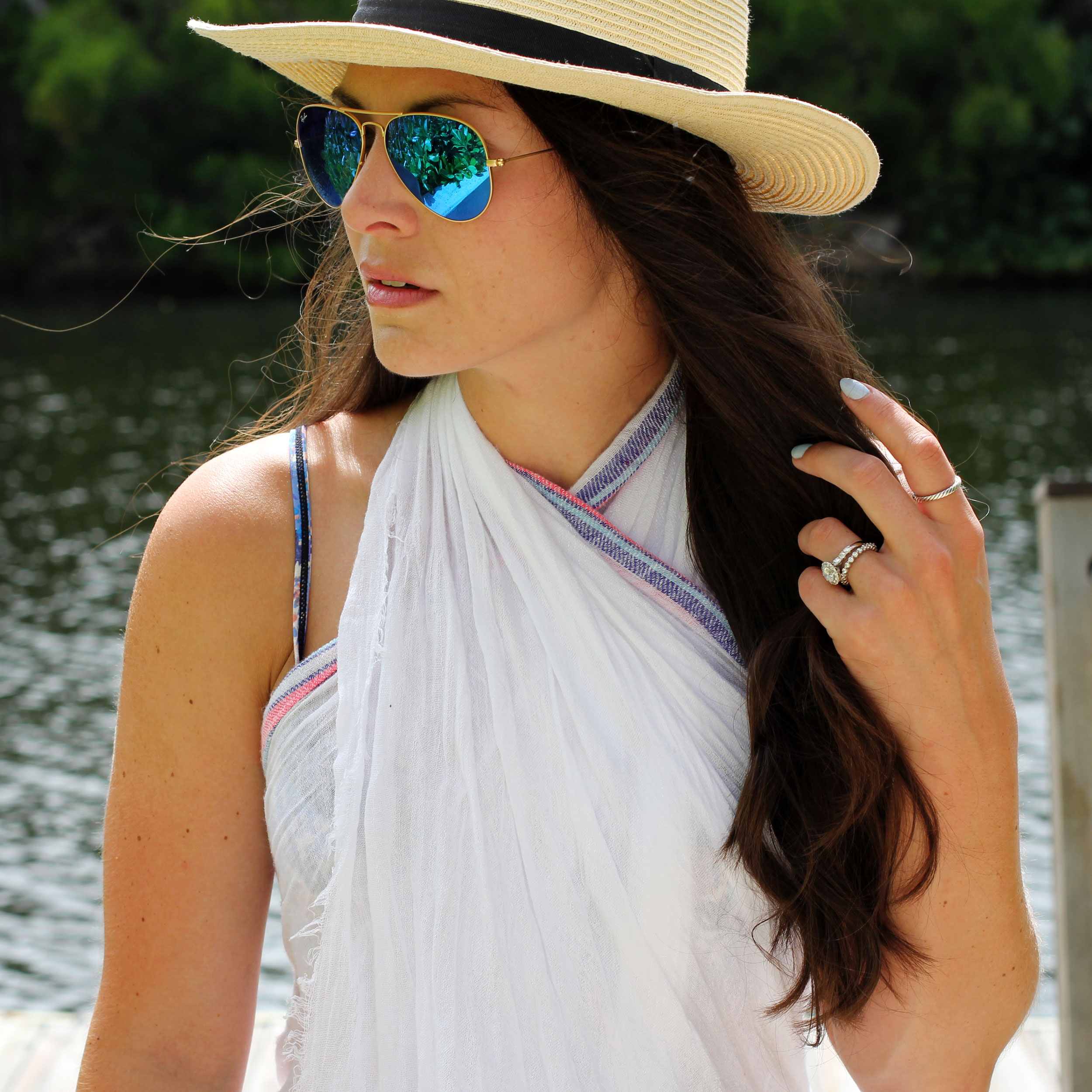 Summer Fashion, Pareo, Swimsuit Cover-up, Beach Hat, Ray-Ban Aviators, Grand Cayman