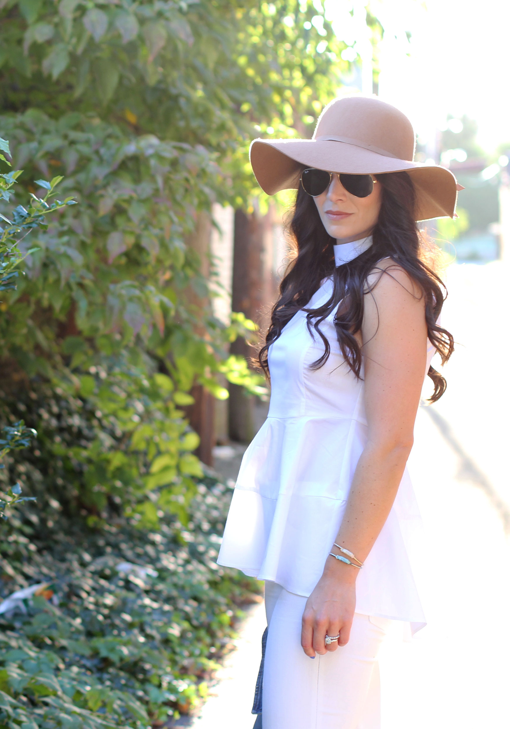 White Denim for Fall, Gap Jeans, J.Crew Denim Jacket, Old Navy Floppy Hat, Sam Edelman Louie Booties, Zara Peplum Top, Sally Hansen Gel Polish in 'Tidal Wave', Seattle Fashion Blogger