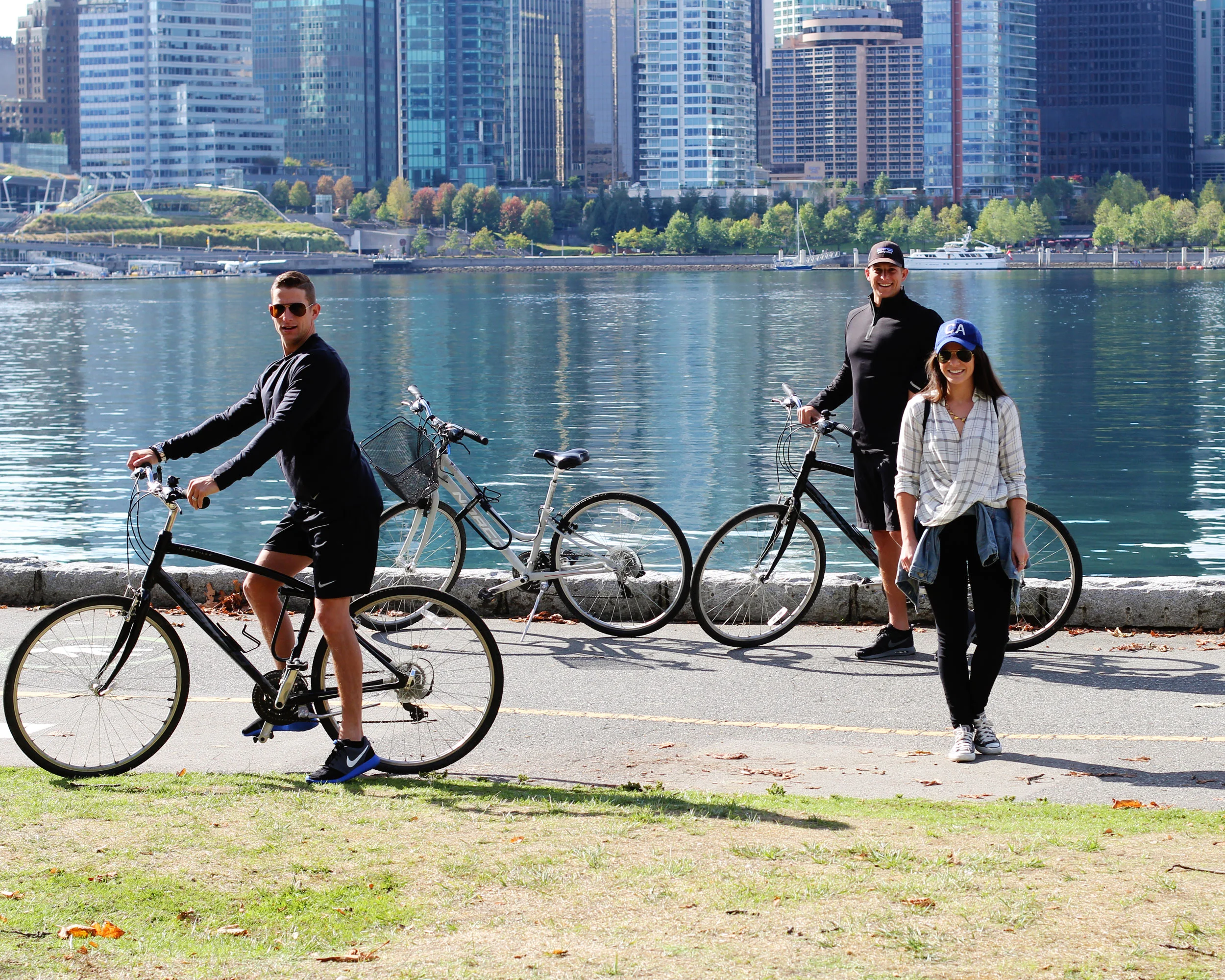 Vancouver Canada, Seawall Bike Ride, Athleisure, Vera Bradley Quilted Amy Backpack, Wool Baseball Cap, J.Crew Denim Jacket