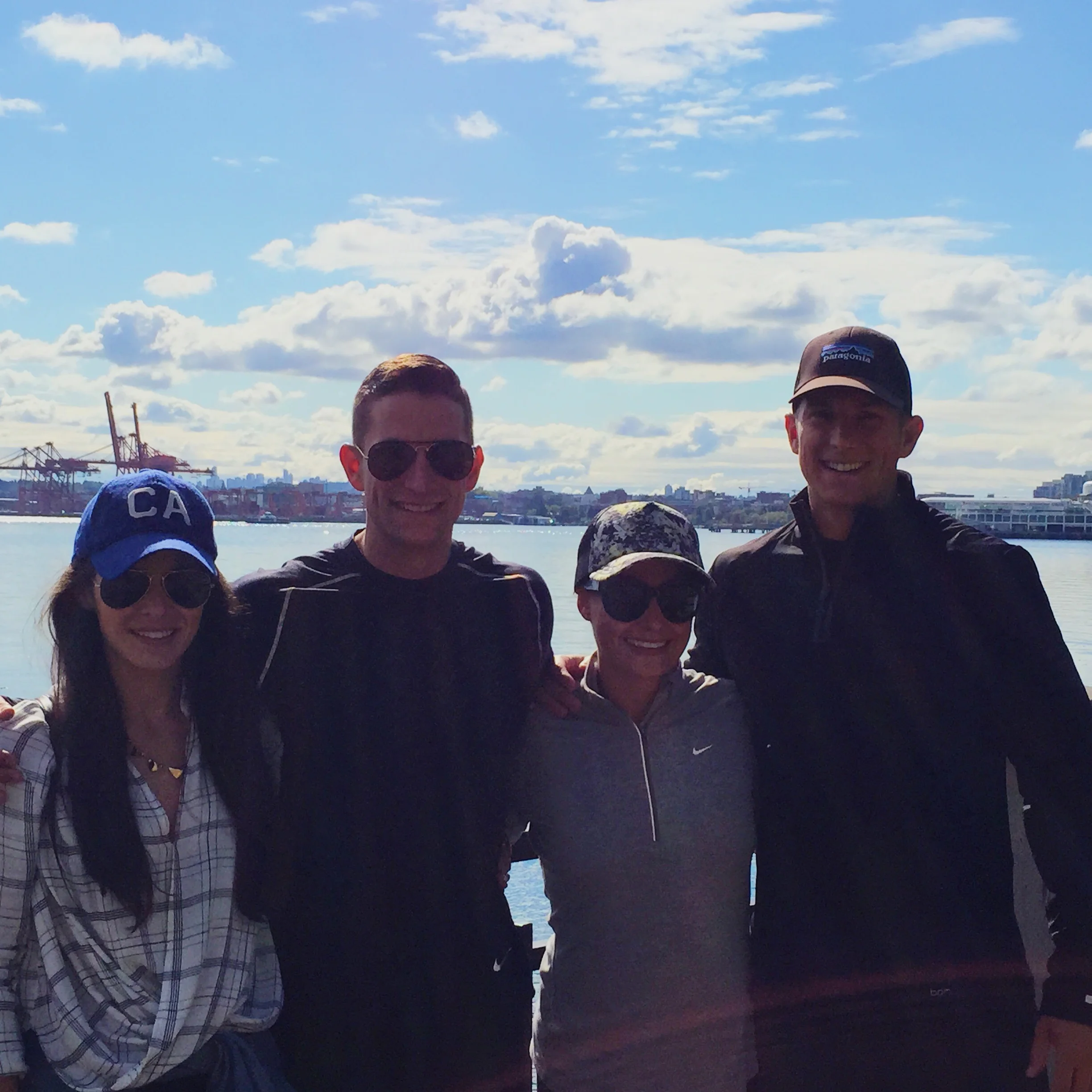 Vancouver Canada, Seawall Bike Ride, Athleisure, Vera Bradley Quilted Amy Backpack, Wool Baseball Cap, J.Crew Denim Jacket