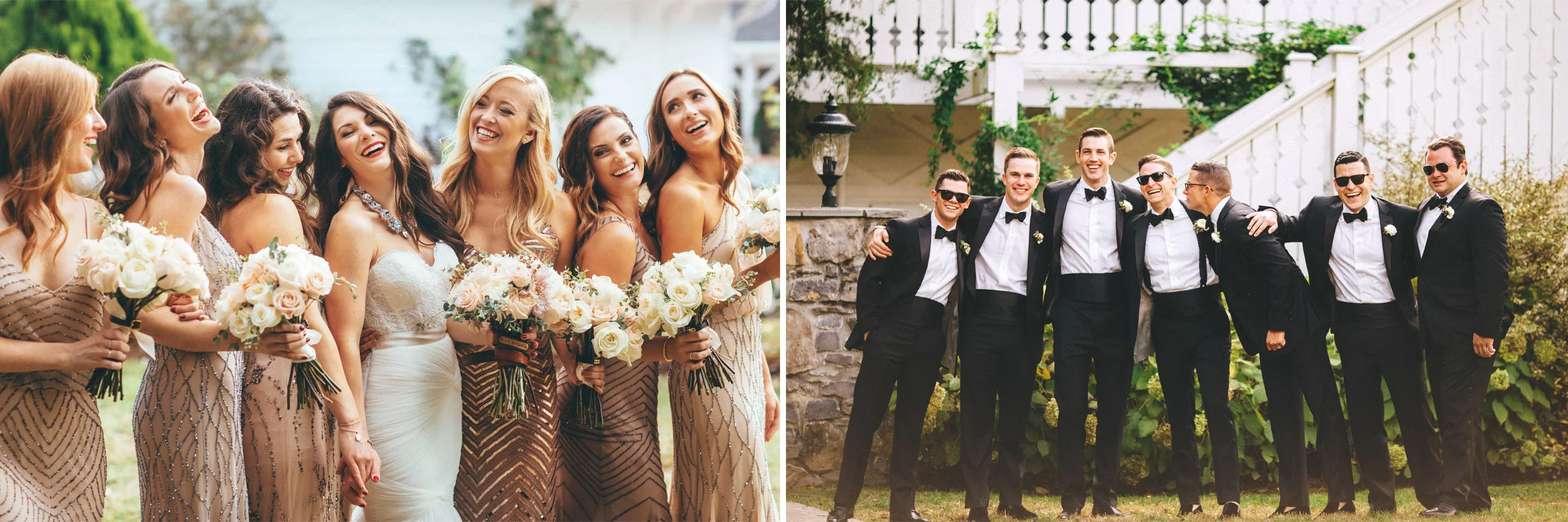 Me & Mr. Jones Wedding, Black Tie Wedding, Bridesmaids wearing Adrianna Papell Beaded Dresses, Embellished Bridesmaids Dresses, Black Tie Wedding, Blush Bridesmaids, Black Tuxedos