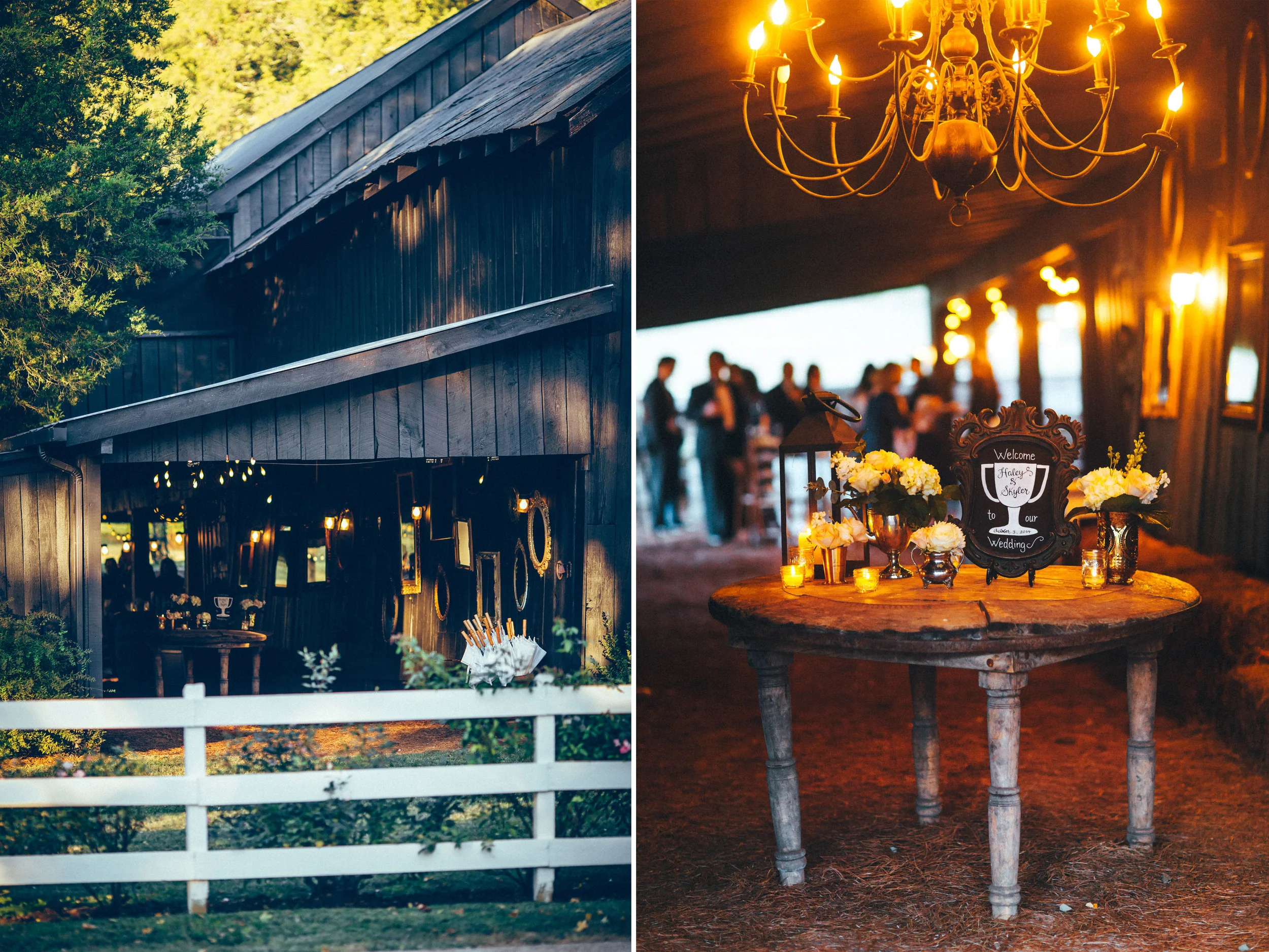Me & Mr. Jones Wedding, Cocktail Hour in the Barn, Black Tie Wedding, Rustic Glam Wedding
