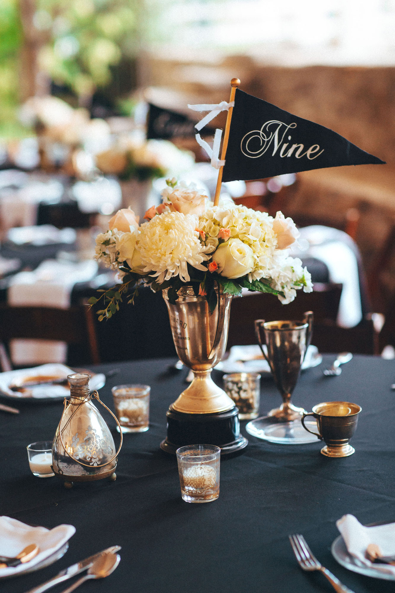 Me & Mr. Jones Wedding, Antique Trophy Cup Vases, DIY Pennant Table Numbers, Equestrian Inspired Wedding Decor, Horseshoe Place Cards, Gold Horseshoes, Gold Wedding, Rusic Glam Wedding