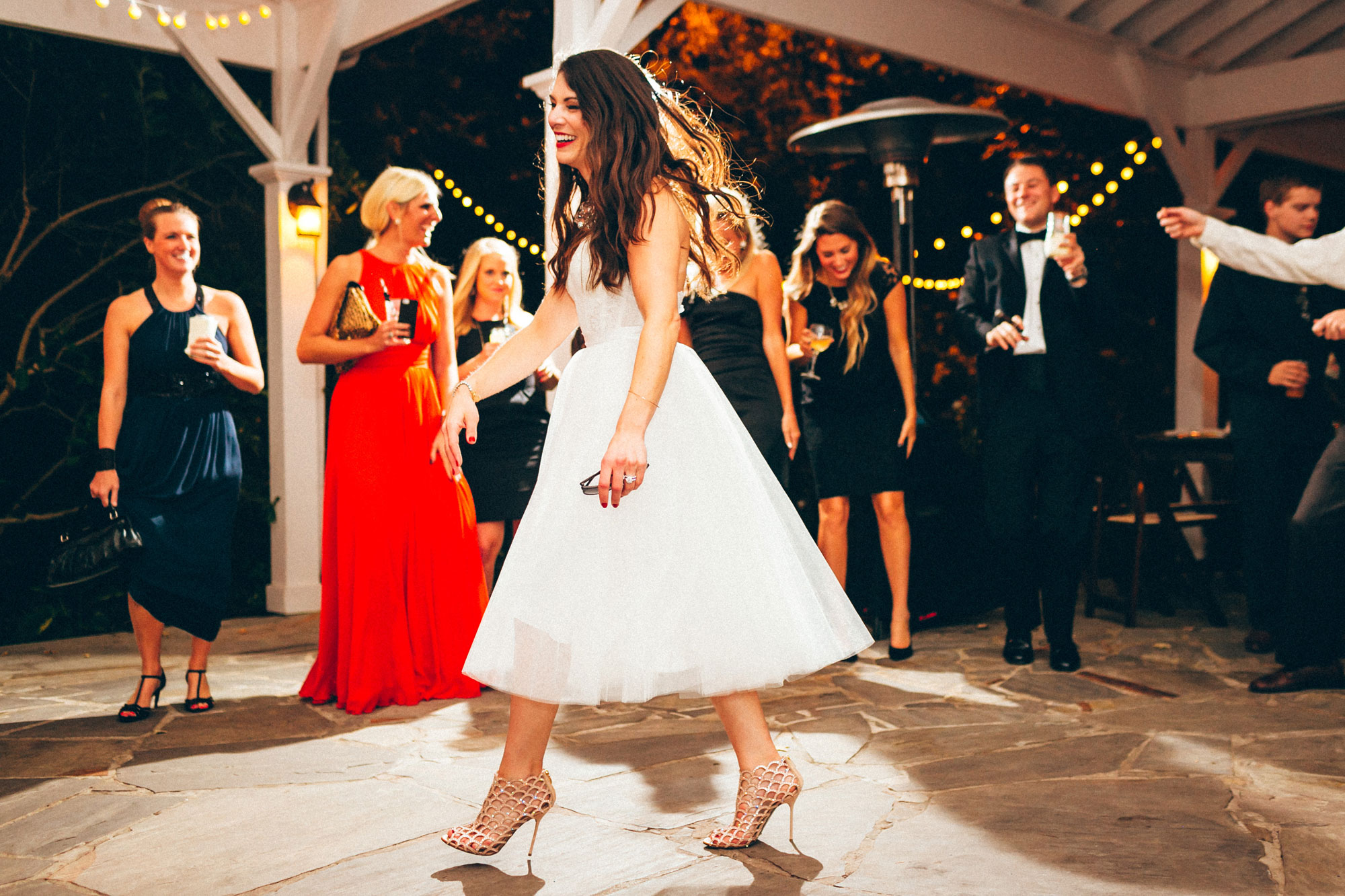 Me & Mr. Jones Wedding, Outdoor Reception at Cedarwood in Nashville, Bride Wearing MAC 'Ruby Woo' Lipstick, Watters Carina Corset, Space 46 Tulle Skirt, Sergio Rossi Mermaid Booties