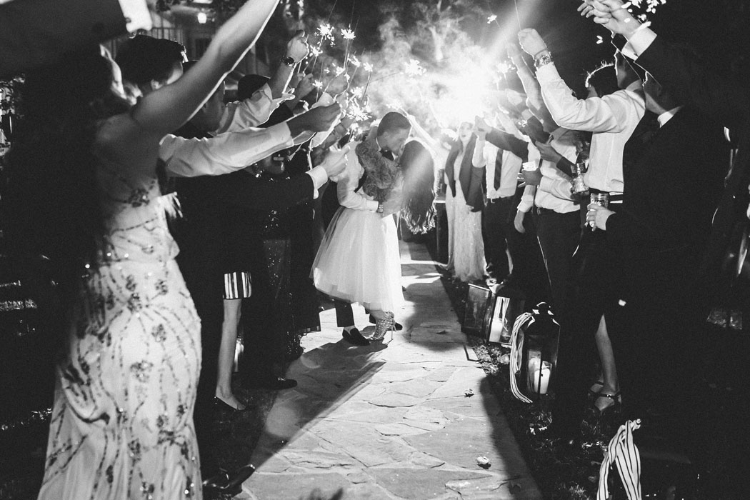 Me & Mr. Jones, Sparkler Exit, Black and White Wedding Photos, Space 46 Skirt