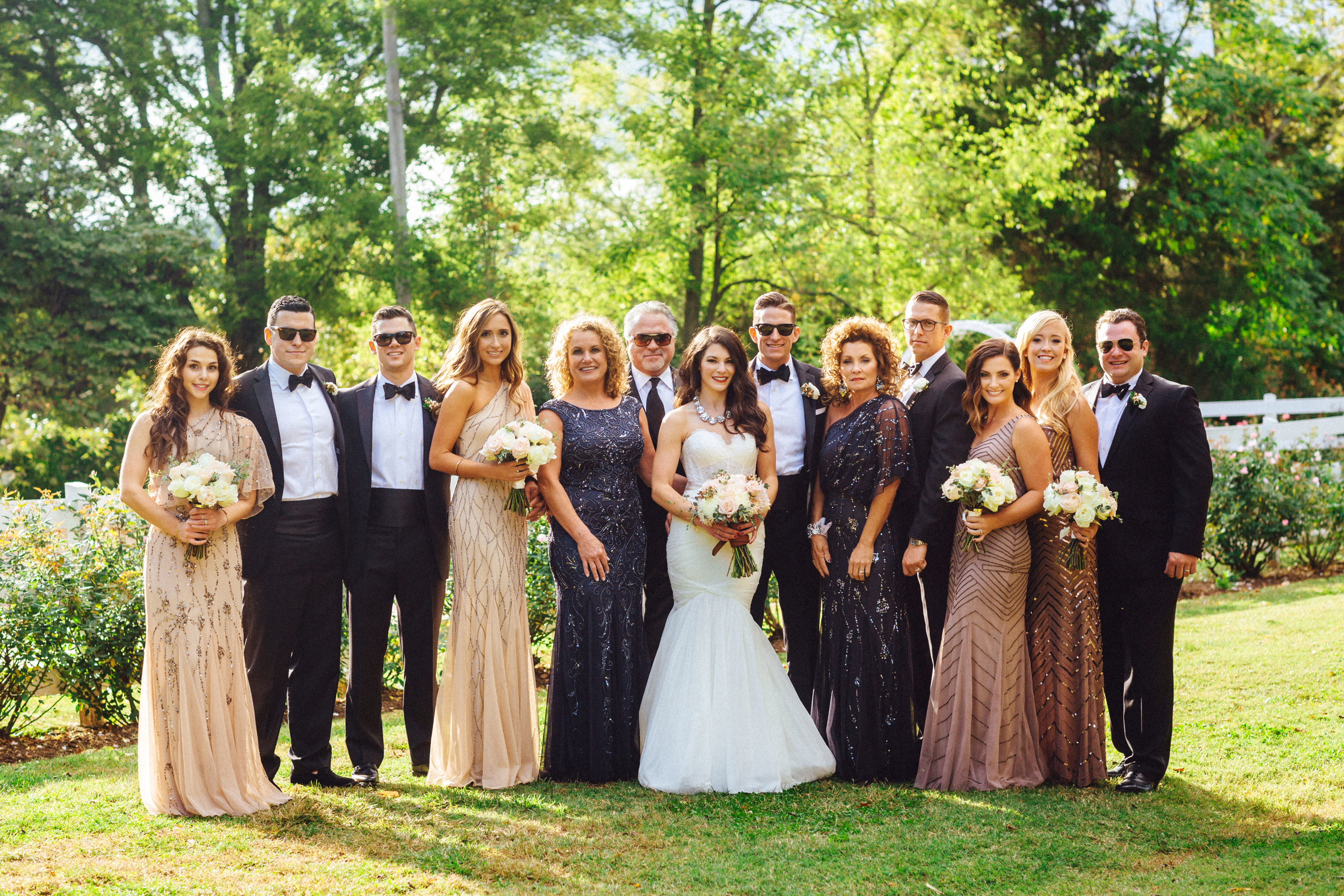 Me & Mr. Jones Wedding, Watters Carina and Amina, Bridesmaids wearing Adrianna Papell Beaded Dresses, Embellished Bridesmaids Dresses, Black Tie Wedding in Nashville, Family Photo