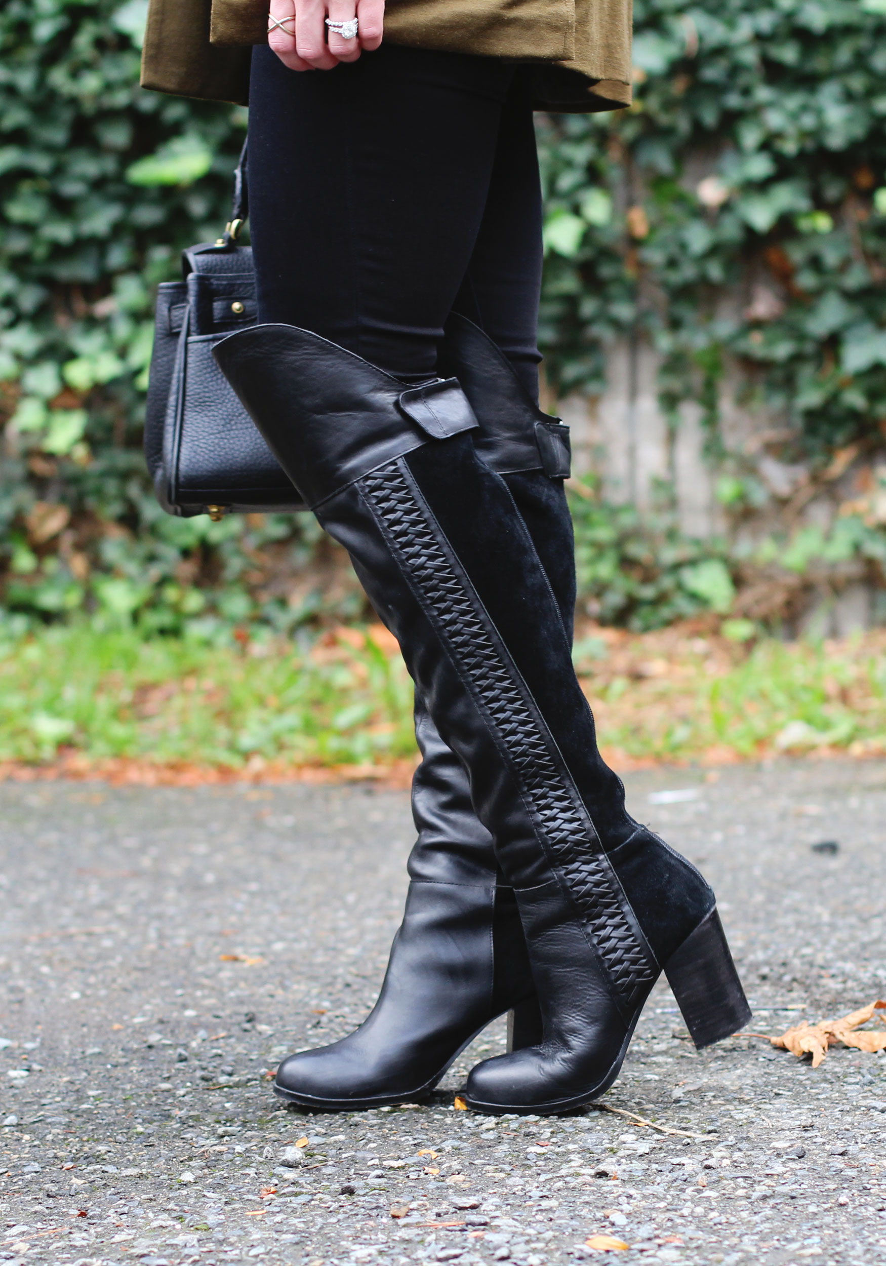 Fall Fashion, Dolce Vita Over The Knee Boots, Black Wool Fedora, J.Crew Jersey Blazer, and Zara Peplum Top