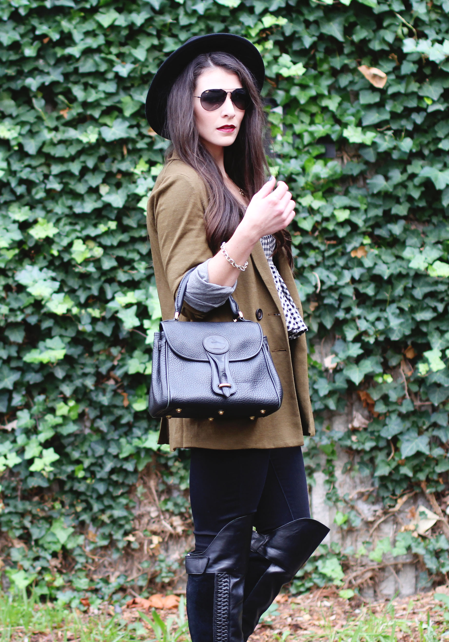 Fall Fashion, Dolce Vita Over The Knee Boots, Black Wool Fedora, J.Crew Jersey Blazer, and Zara Peplum Top