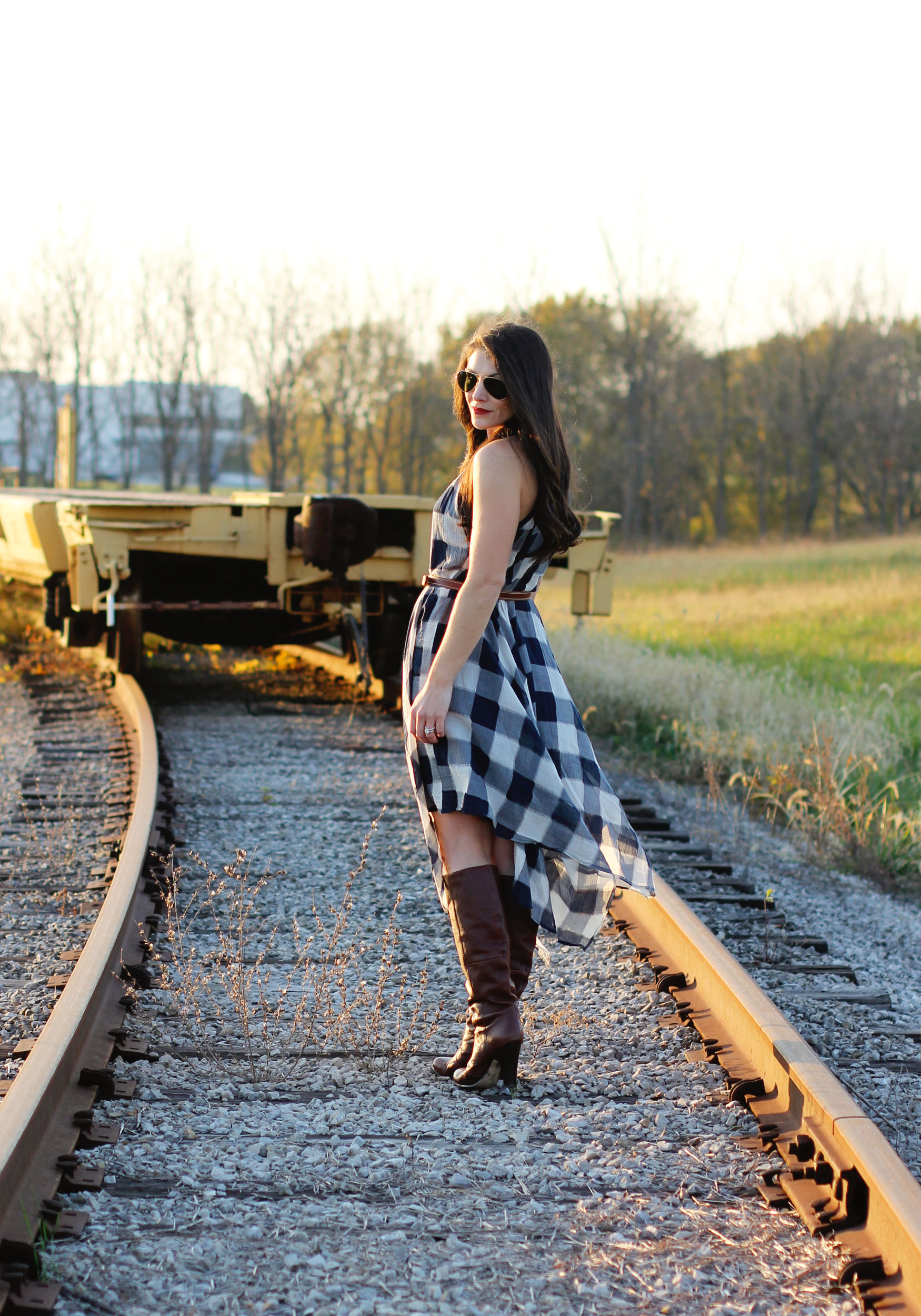 Fall Fashion, Storee Handkerchief Hem Halter Dress, Dolce Vita Boots, Perfect Dress for Layering on www.me-and-mrjones.com!