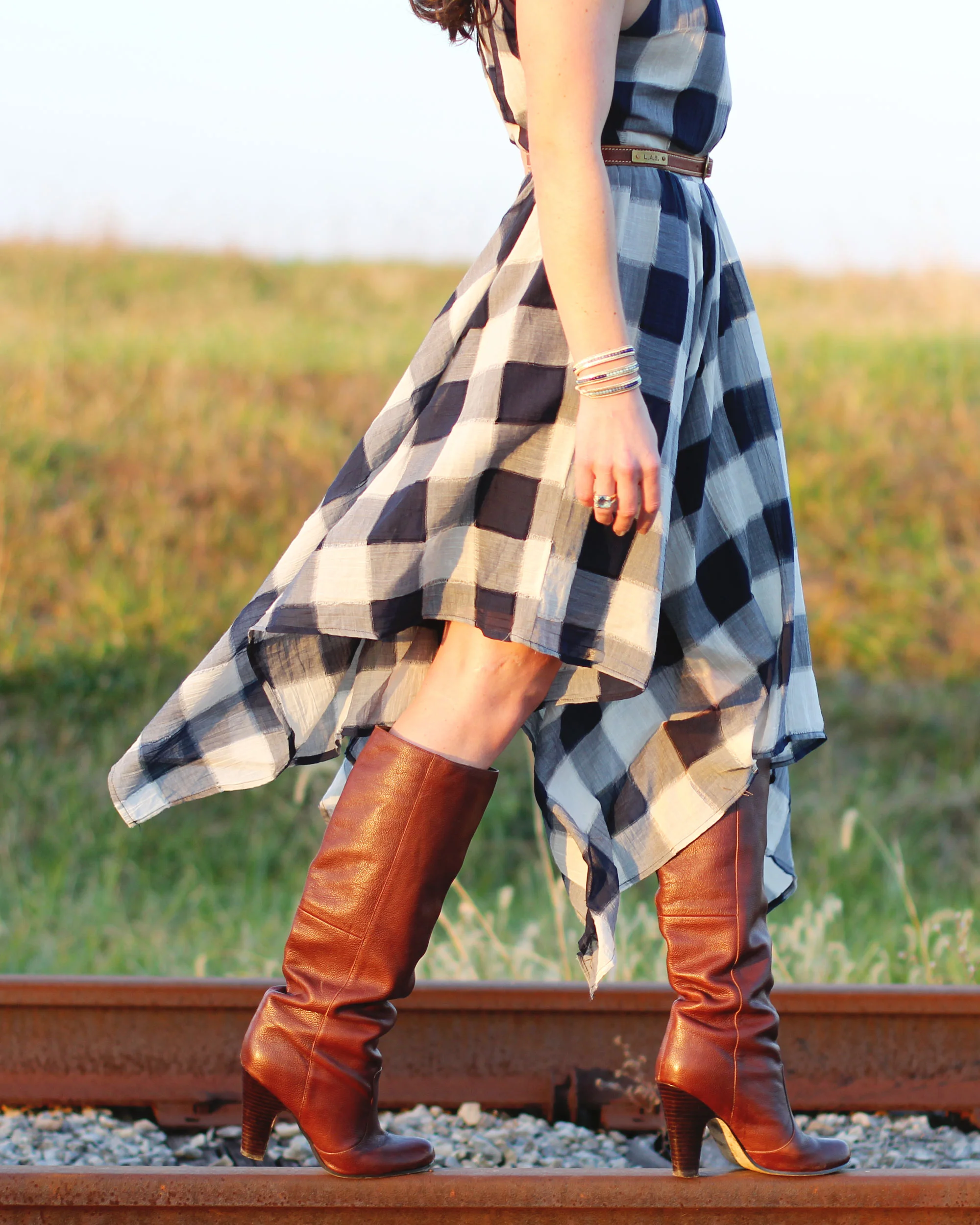 Fall Fashion, Storee Handkerchief Hem Halter Dress, Dolce Vita Boots, Perfect Dress for Layering on www.me-and-mrjones.com!