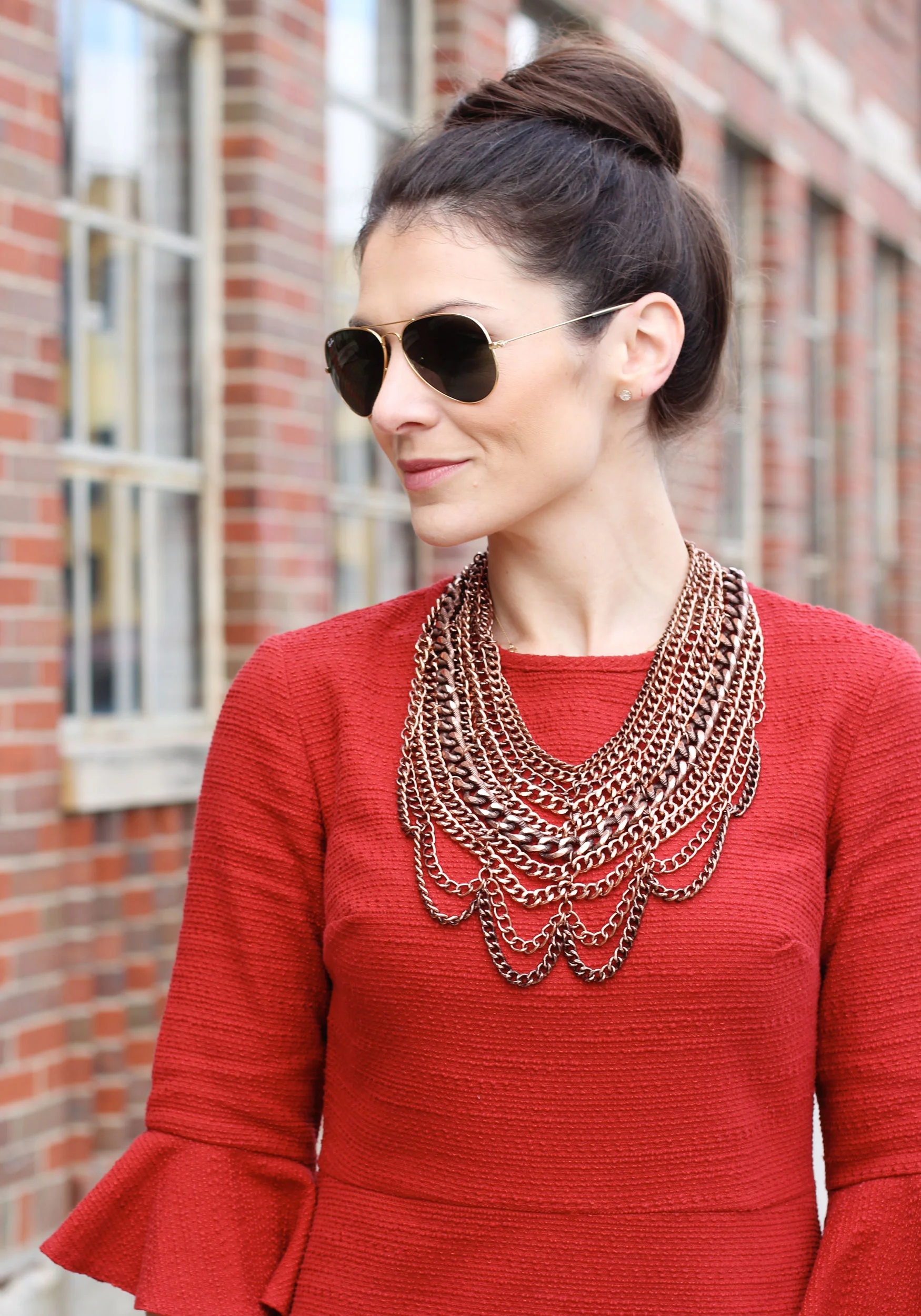 Holiday Party Outfit, TOPSHOP Fluted Sleeve Dress, Arturo Chiang Slouch Boots, Baublebar Courtney Bib Necklace