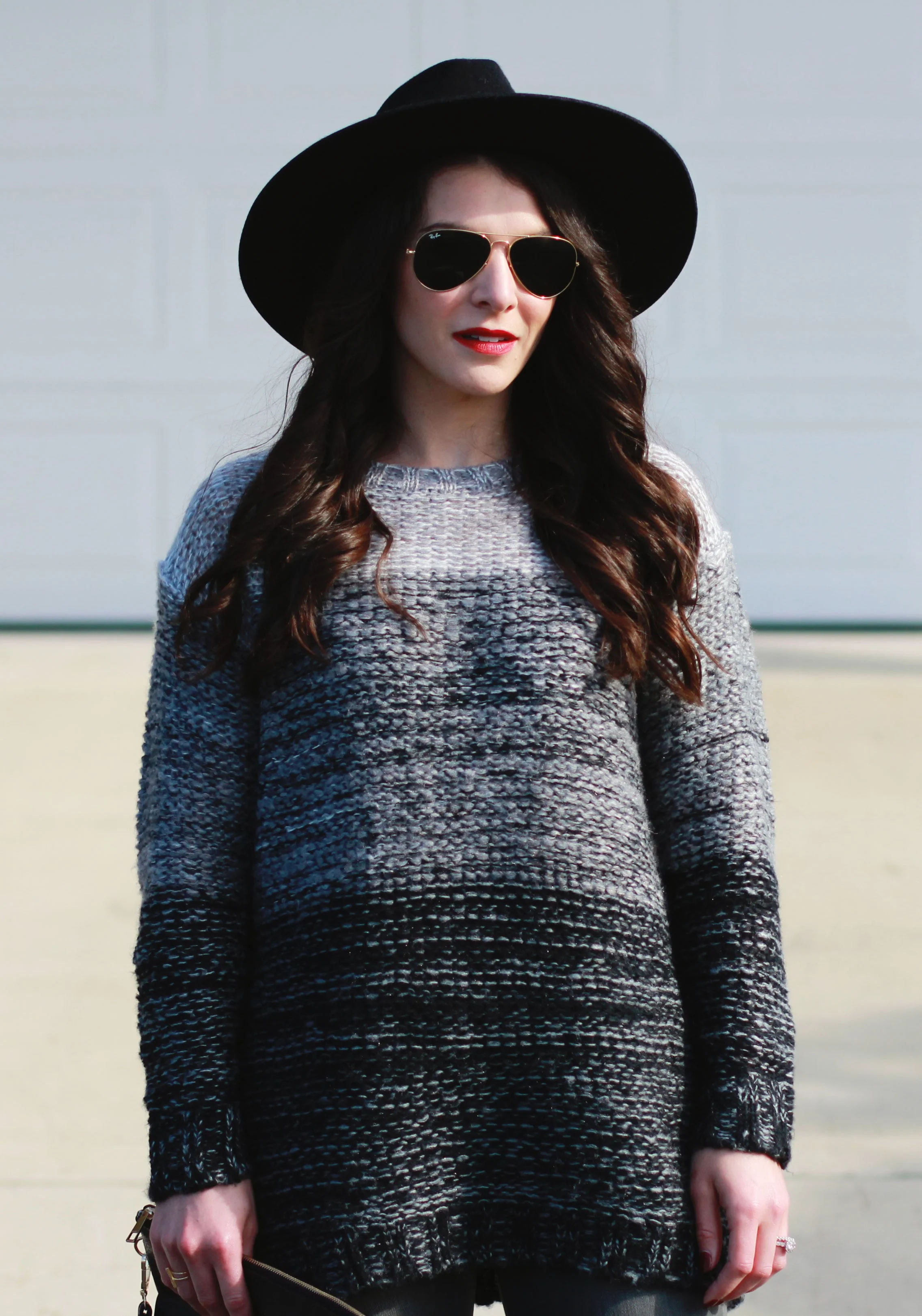 Winter Outfit, Groutfit, Gray Outfit, Xhilaration Ombre Sweater, Paige Jeans, Seychelles Acordian Booties, Brixton Mayfield II Hat, Sole Society Hello Clutch