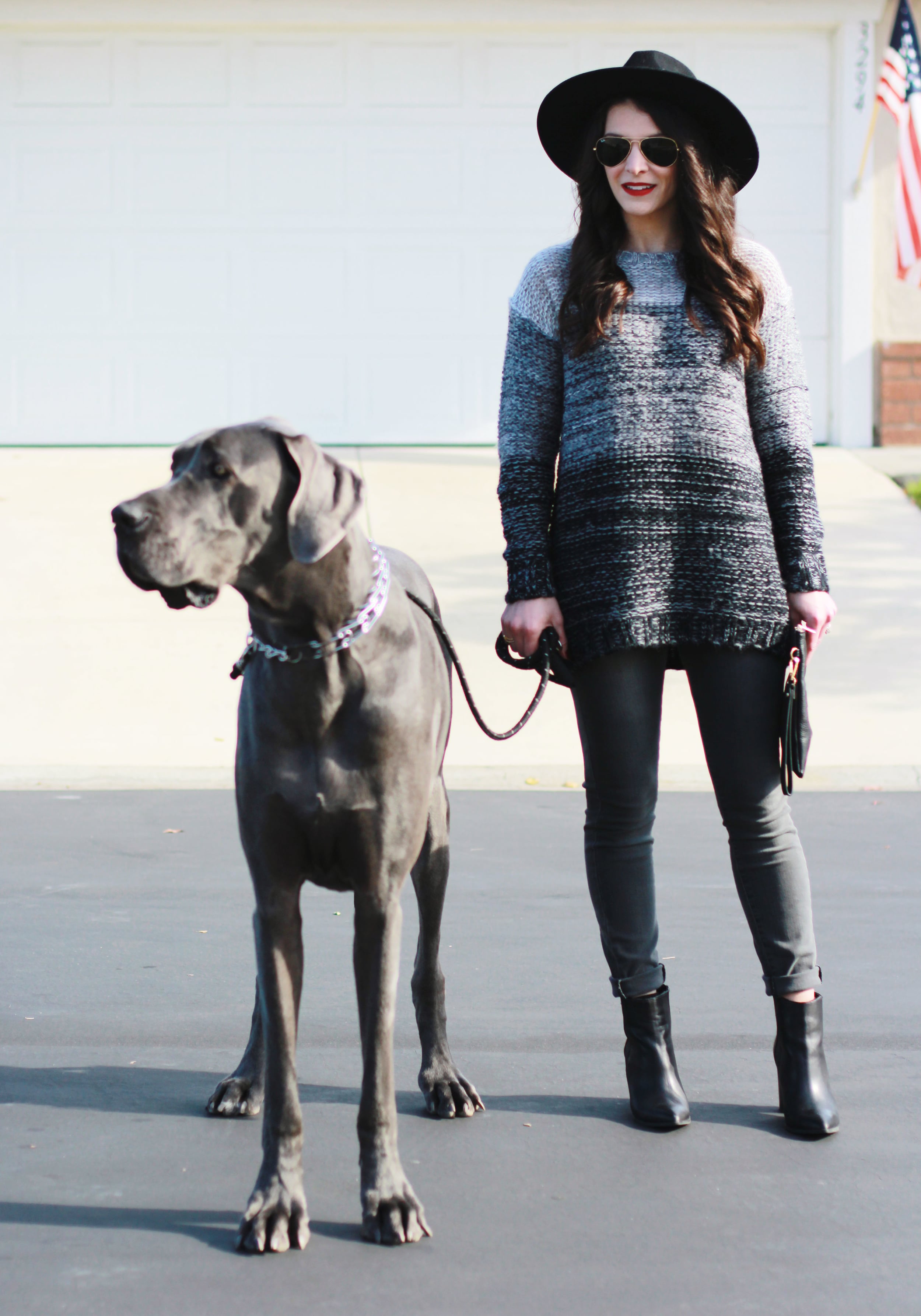 Winter Outfit, Groutfit, Gray Outfit, Xhilaration Ombre Sweater, Paige Jeans, Seychelles Acordian Booties, Brixton Mayfield II Hat, Sole Society Hello Clutch