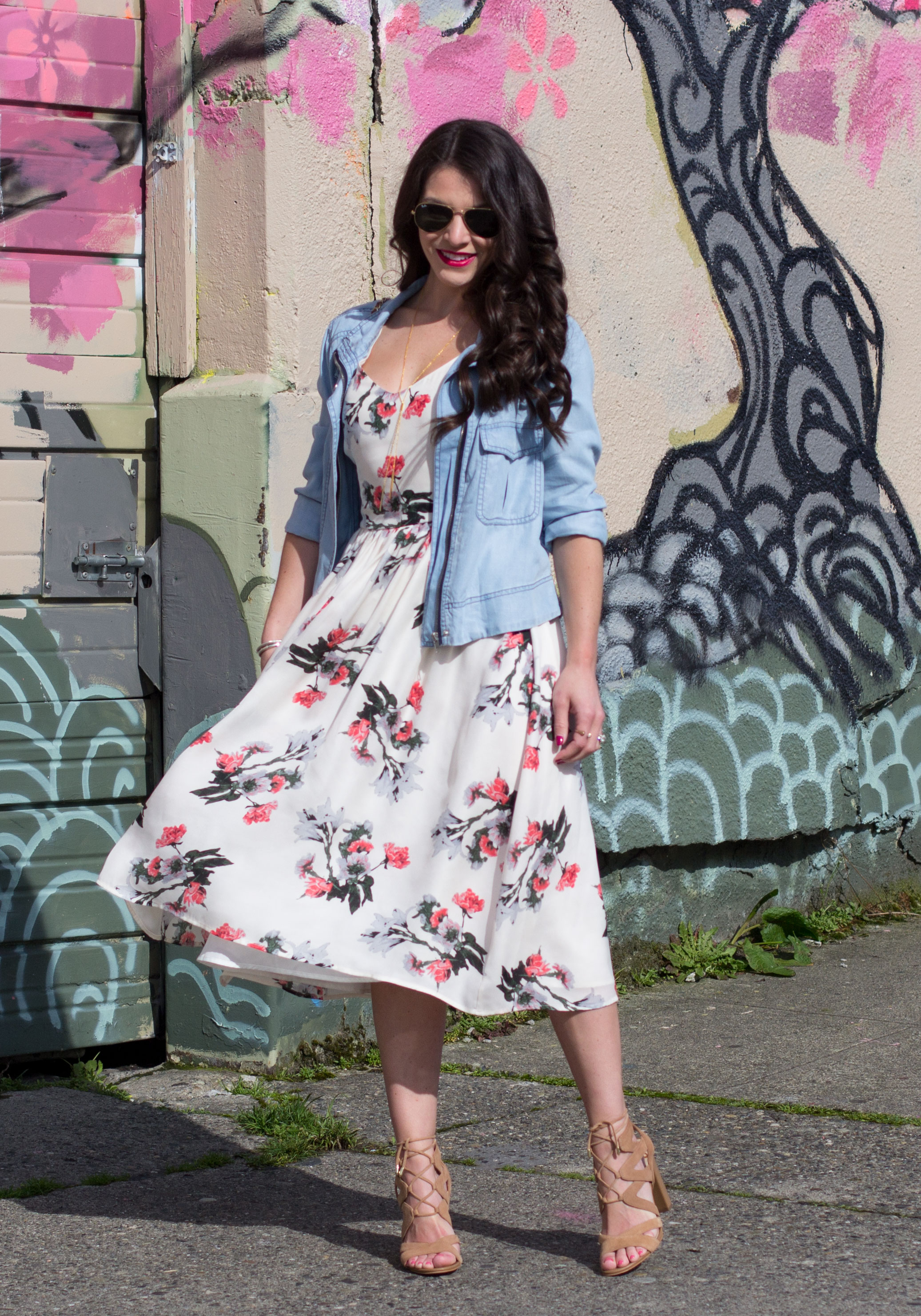 Easter Dress, BB Dakota Emeli Floral Print Midi Dress & Romy Jacket, Sam Edelman Yardley Sandals, Vintage Chanel Bag