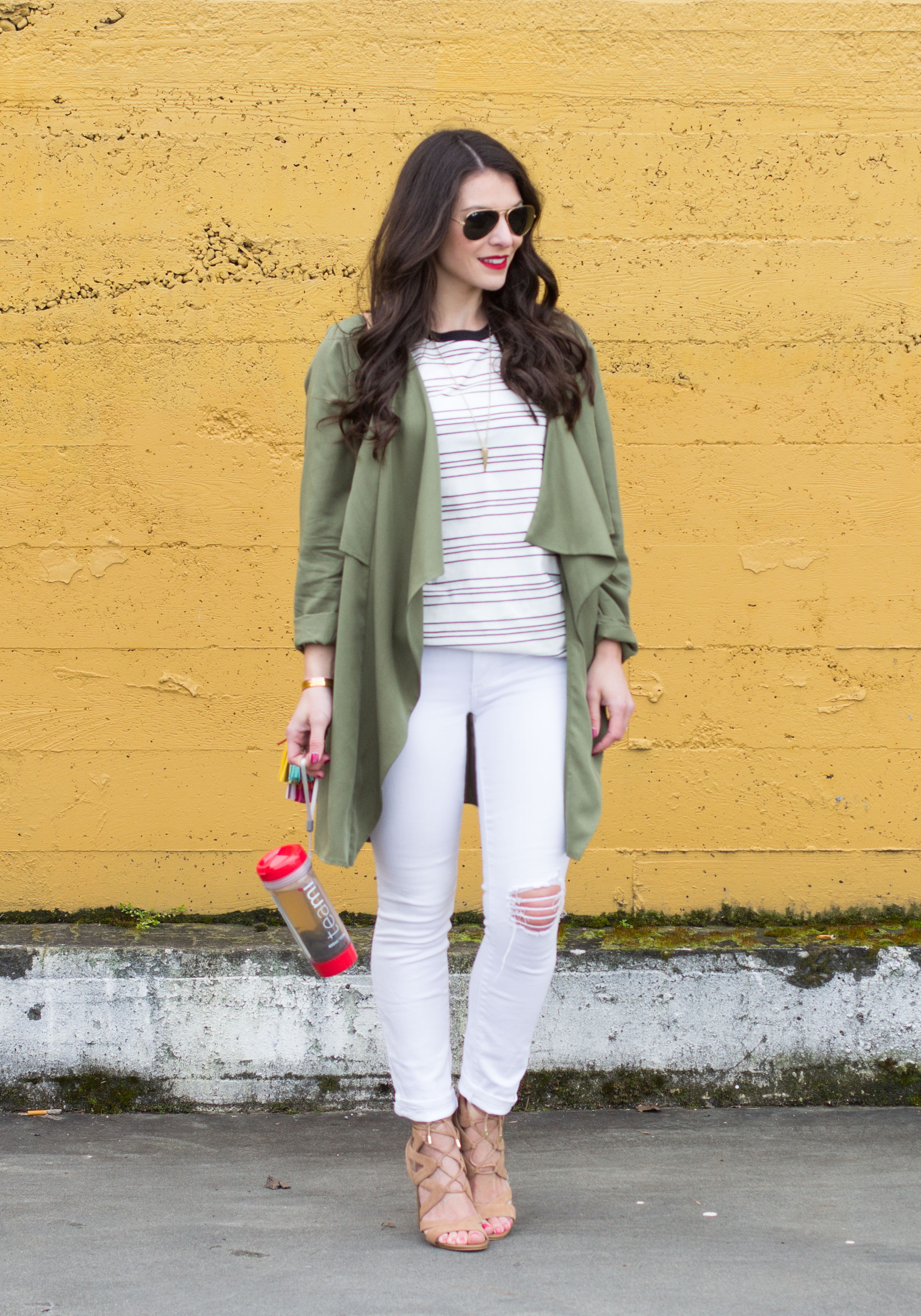 All White Spring Outfit, Leith Drape Front Jacket, DIY Rebecca Minkoff Sofia Handbag, Sam Edelman Yardley Sandals
