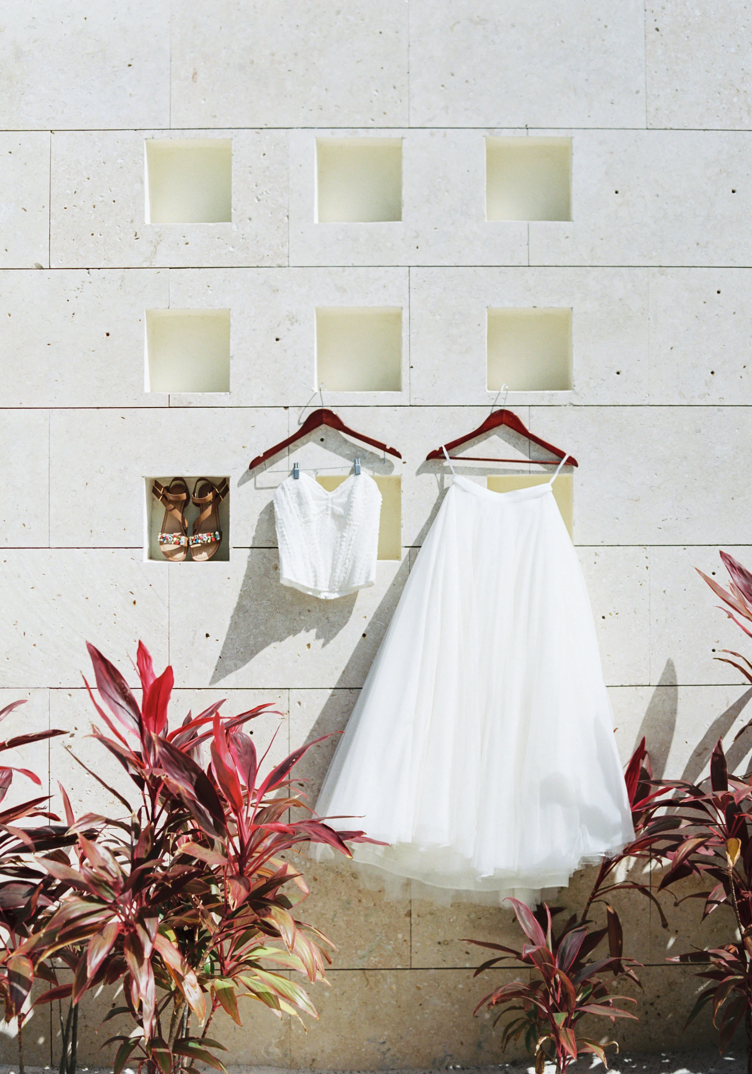 Bridal separates for a destination wedding on the beach. Watters Ashan skirt.
