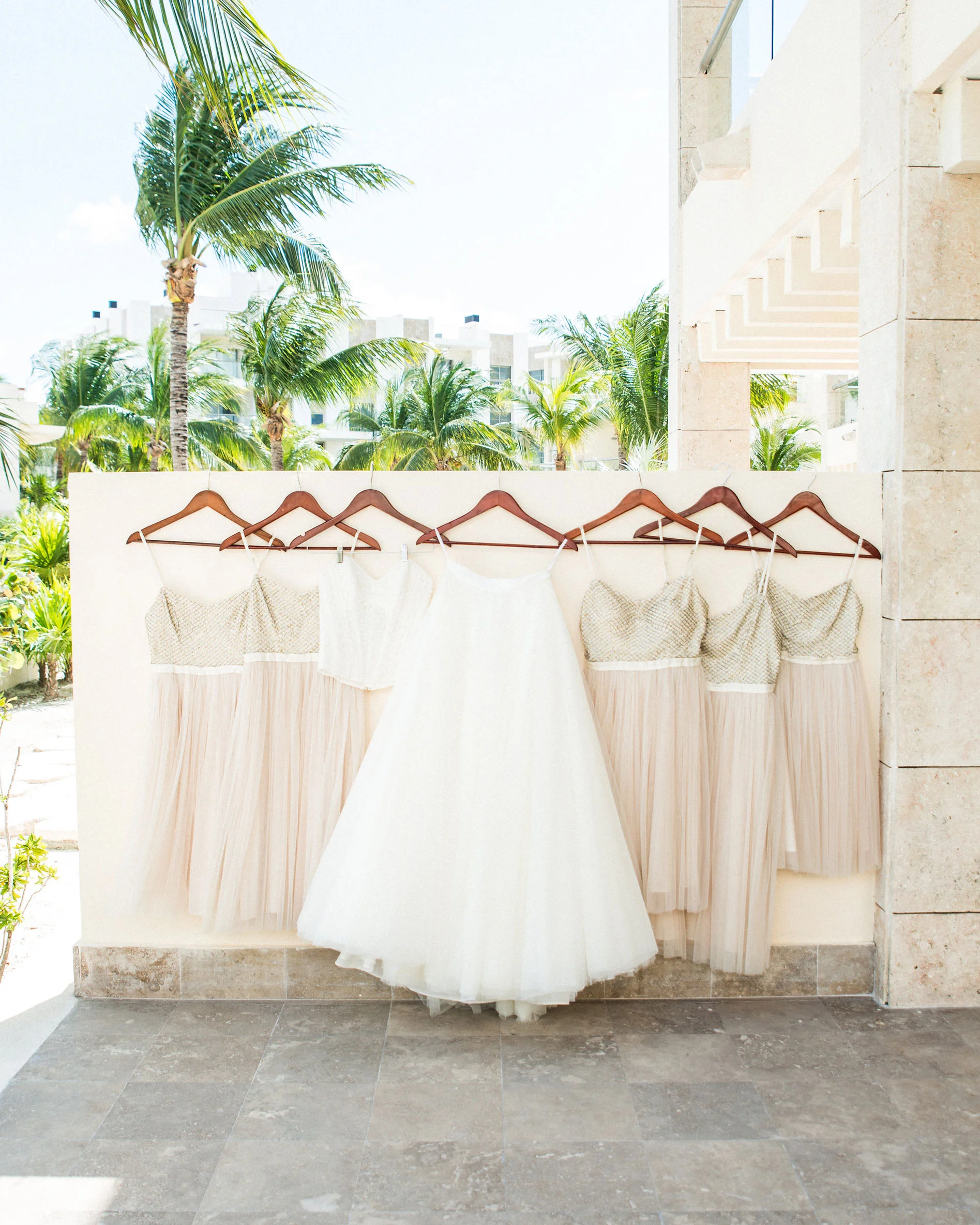 Destination wedding, Bridal separates, Watters Ashan Skirt, Watters corset top, BHLDN Coppelia Bridesmaid dress.