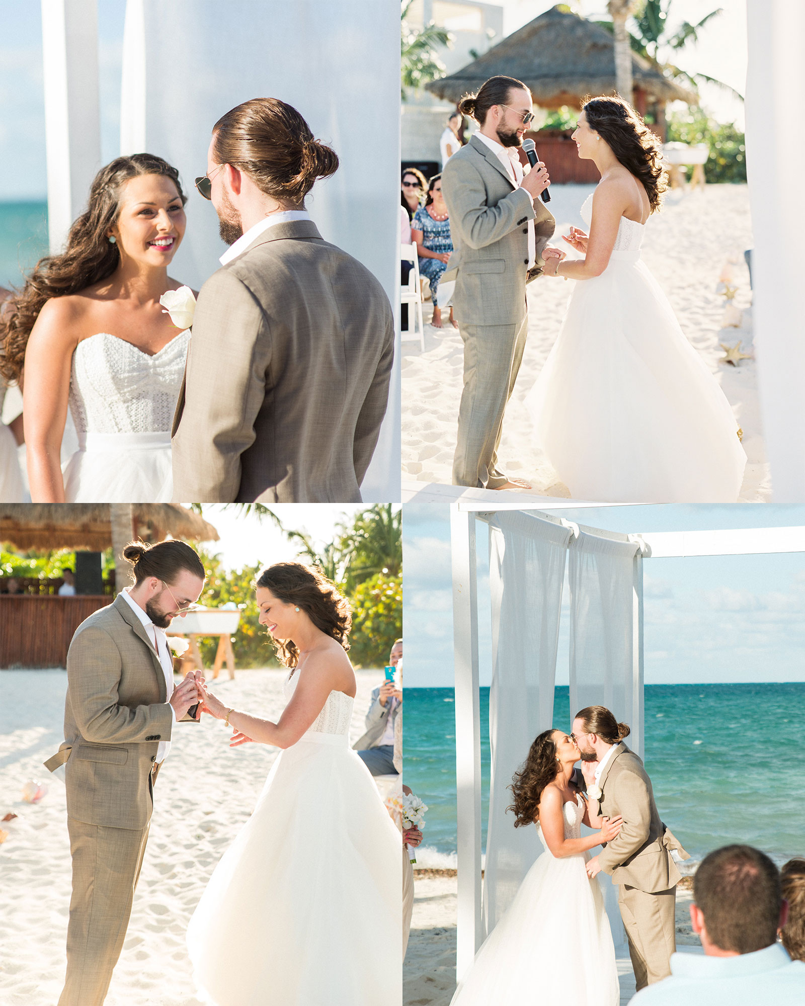 Destination wedding on the beach in Mexico, Bridal Separates, Watters Ashan skirt.