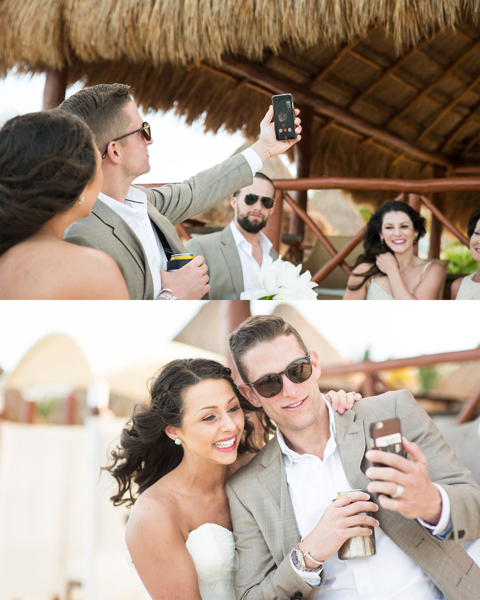 Bride and Groom facetiming family who couldn't be at their destination wedding in Mexico.