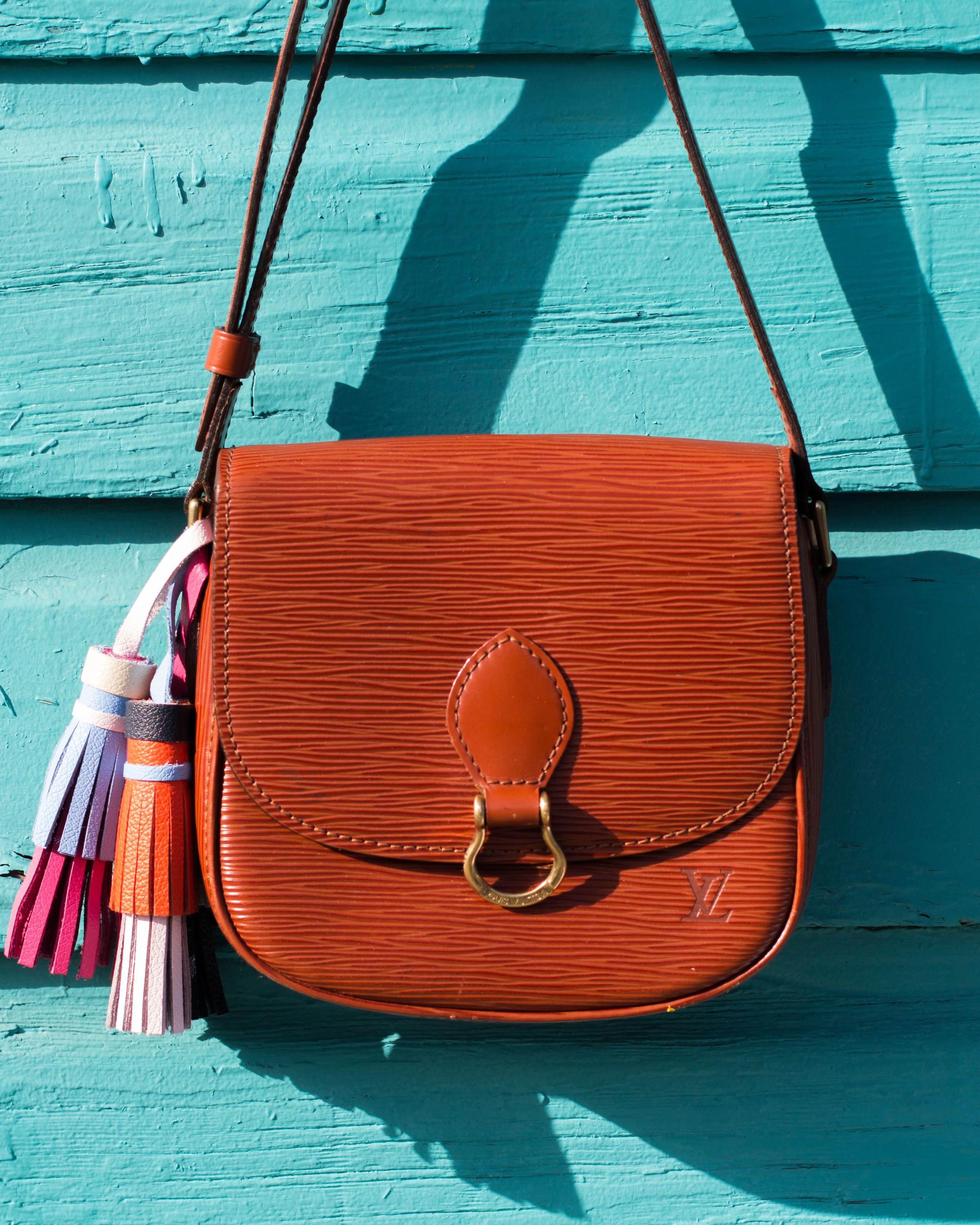 DIY Tory Burch leather tassel key fobs.  Vintage Louis Vuitton crossbody.