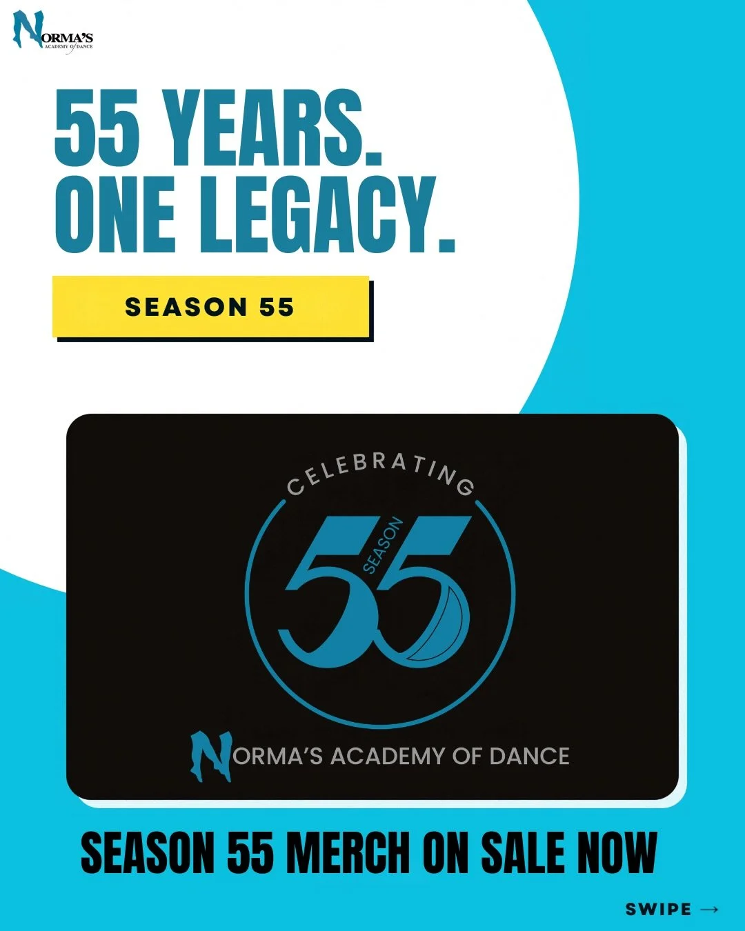 Season 55 Merch On Sale Now! 💙

From Norma B. Mitchell&rsquo;s first class to the dancers in our studios today, 55 seasons have passed through these doors. Thank you for building this legacy with us.

This season is about more than a number. It&rsqu