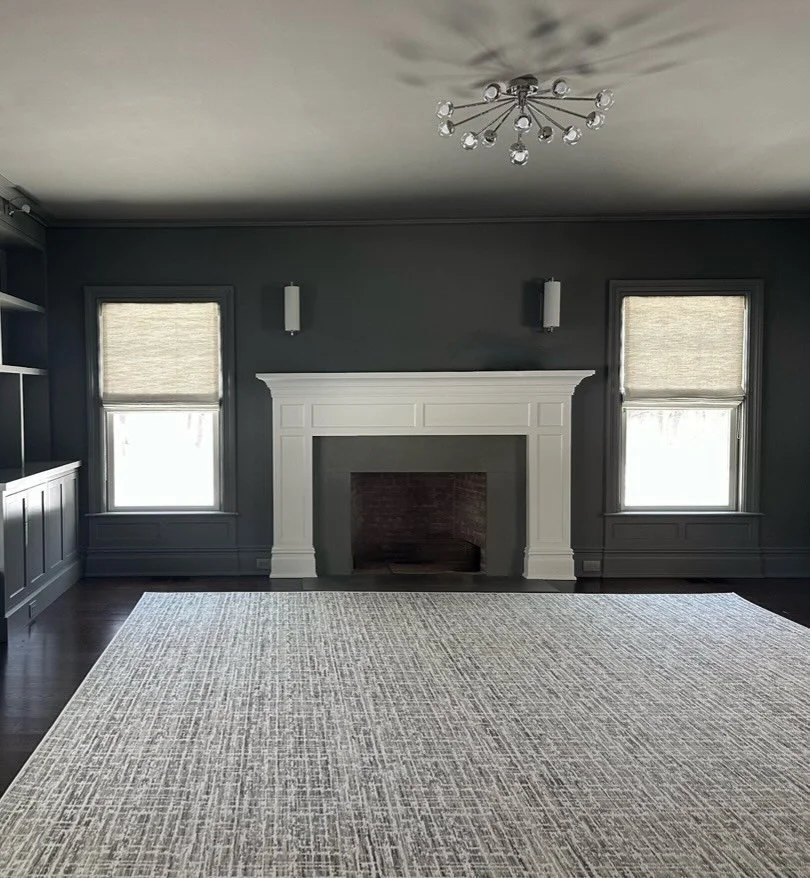 Lots of changes after setting the stage with new built-ins, finishes and fixtures for this moody, color-drenched 🩶Living Room.  Furnishings, accessories and final touches on the way!