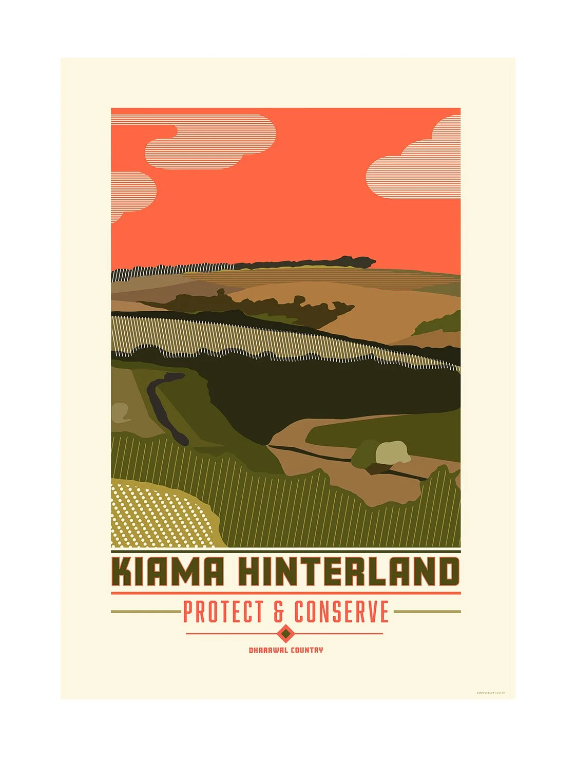 2024 PROTECT & CONSERVE POSTER SERIES - Spring Creek Road. 
Sheet size: 700mm x 1000mm Hanhnemühle PhotoRag Smooth 240gsm