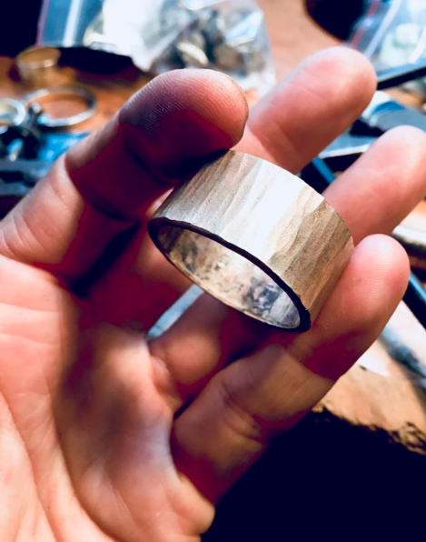  Custom commission, 2017   Heavy metal forged mens ring in silver 
