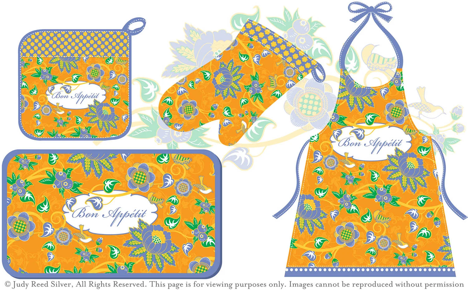 Kitchen Textiles: Orange Fleurs