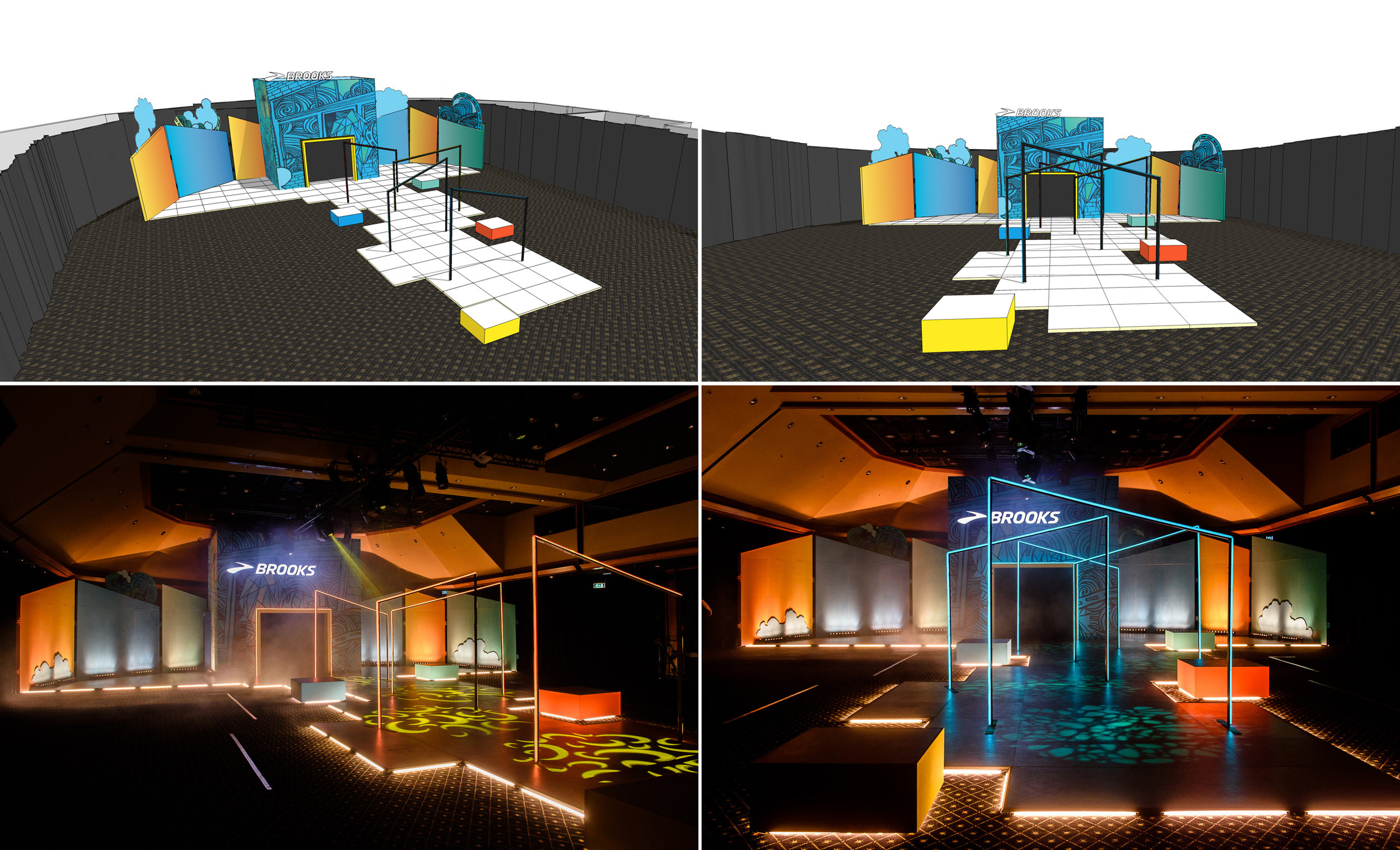 catwalk sketches and execution reconstructing the Paris showroom stand