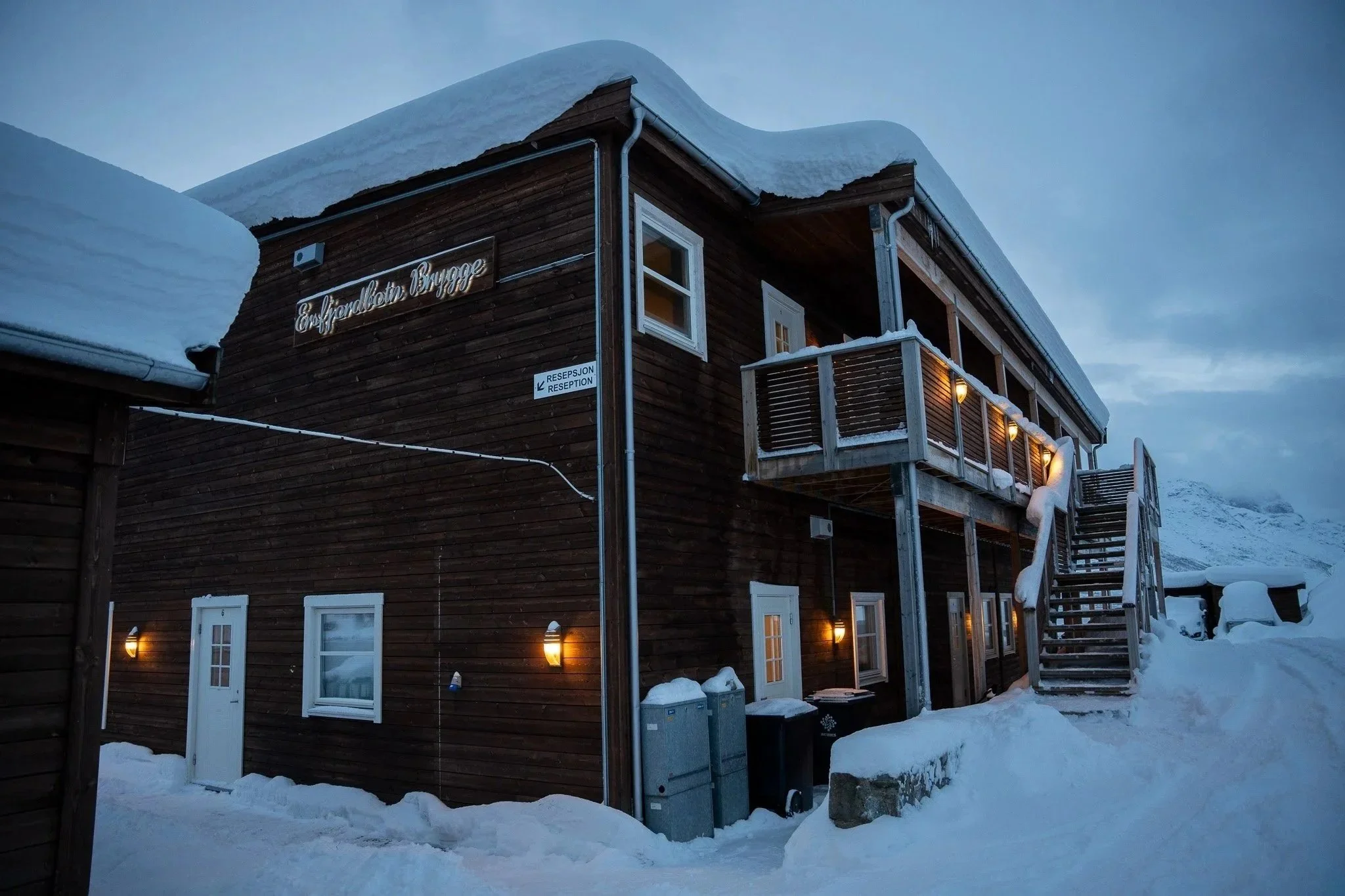 Apartments covered in snow