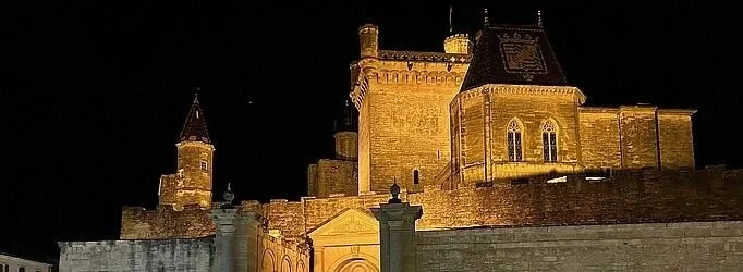A nocturnal view of the Duchy Tower, Uzes