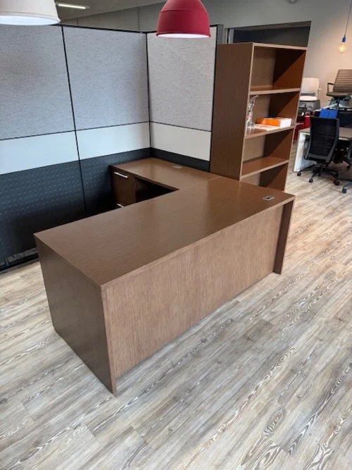 used OFS L-desk and matching bookcase - $1195