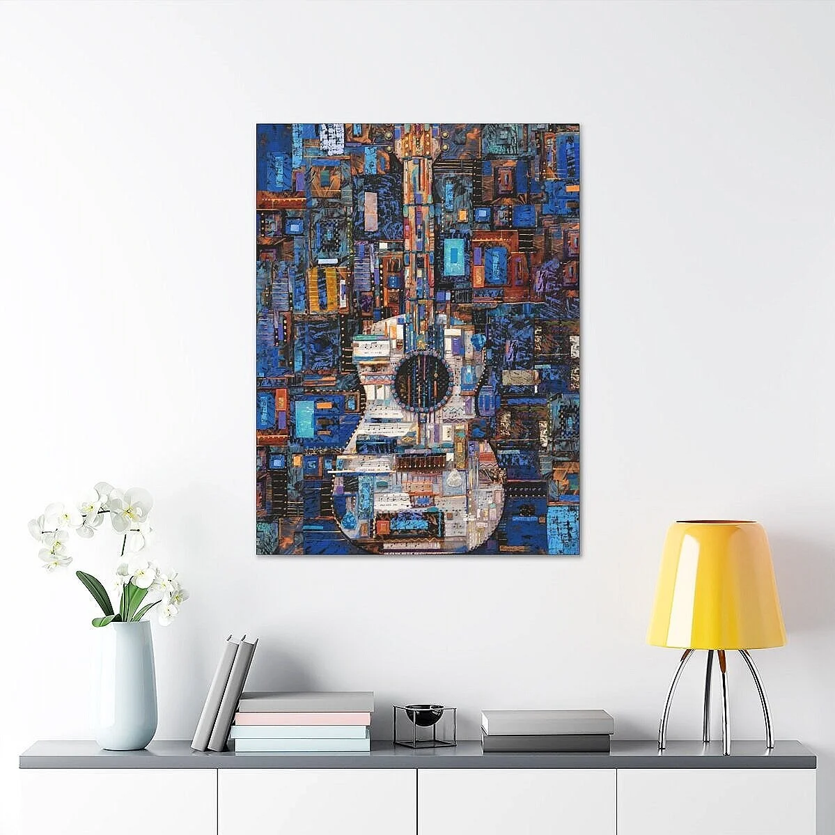 Hidden Harmonies, Music Inspired Guitar Artwork, Canvas Wall Art