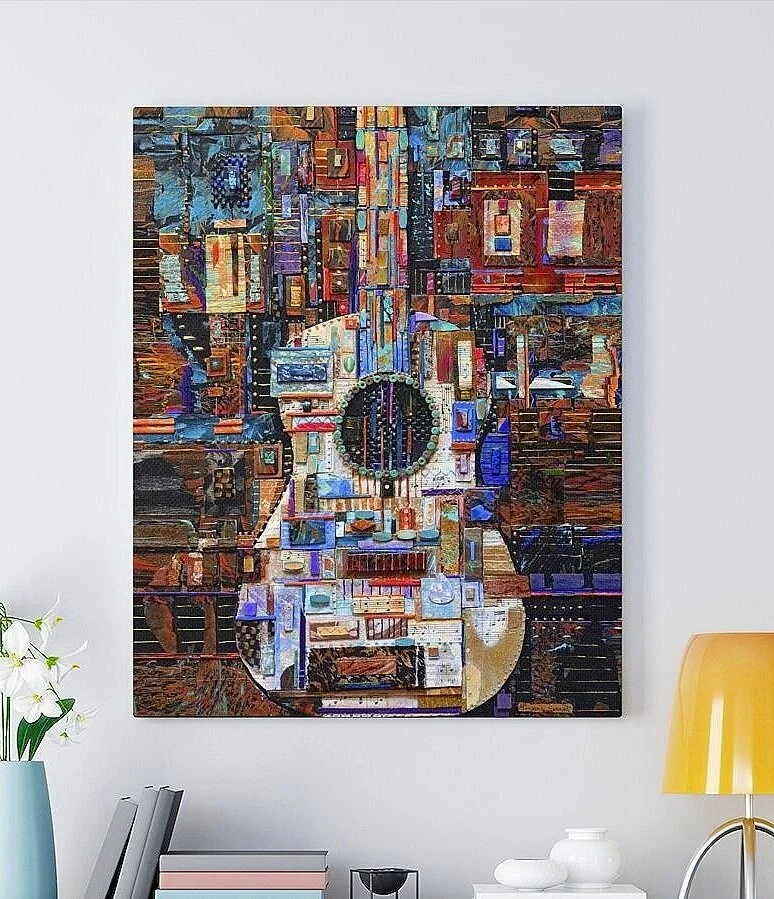 Hidden Harmonies, Music Inspired Guitar Artwork, Wall Art Canvas
