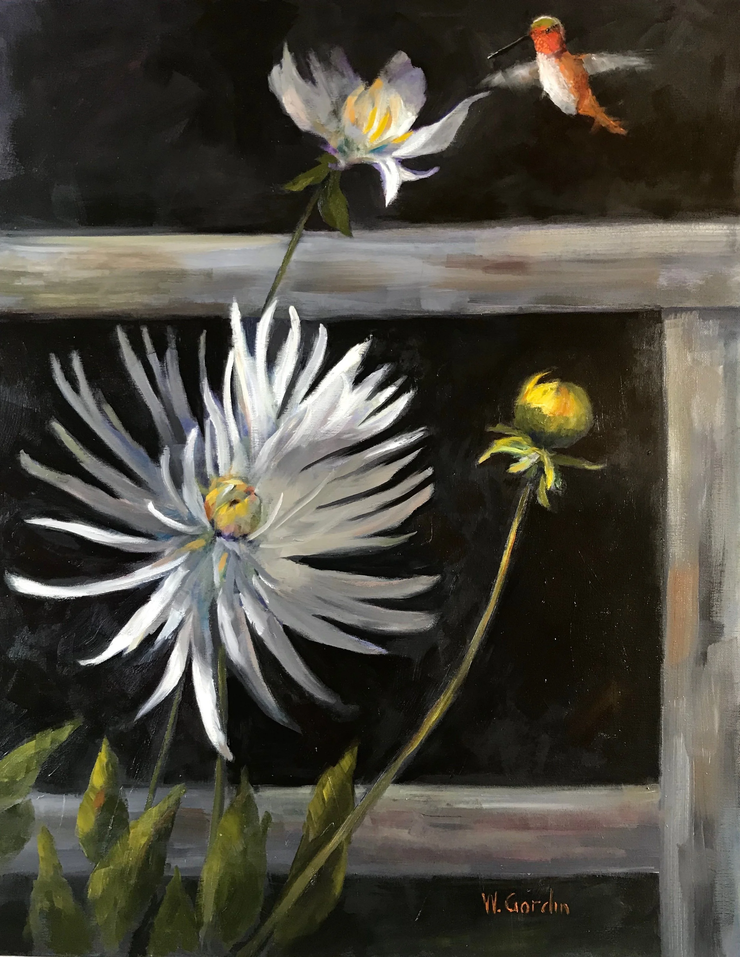  Hummingbird and Flowers Oil 28x22 