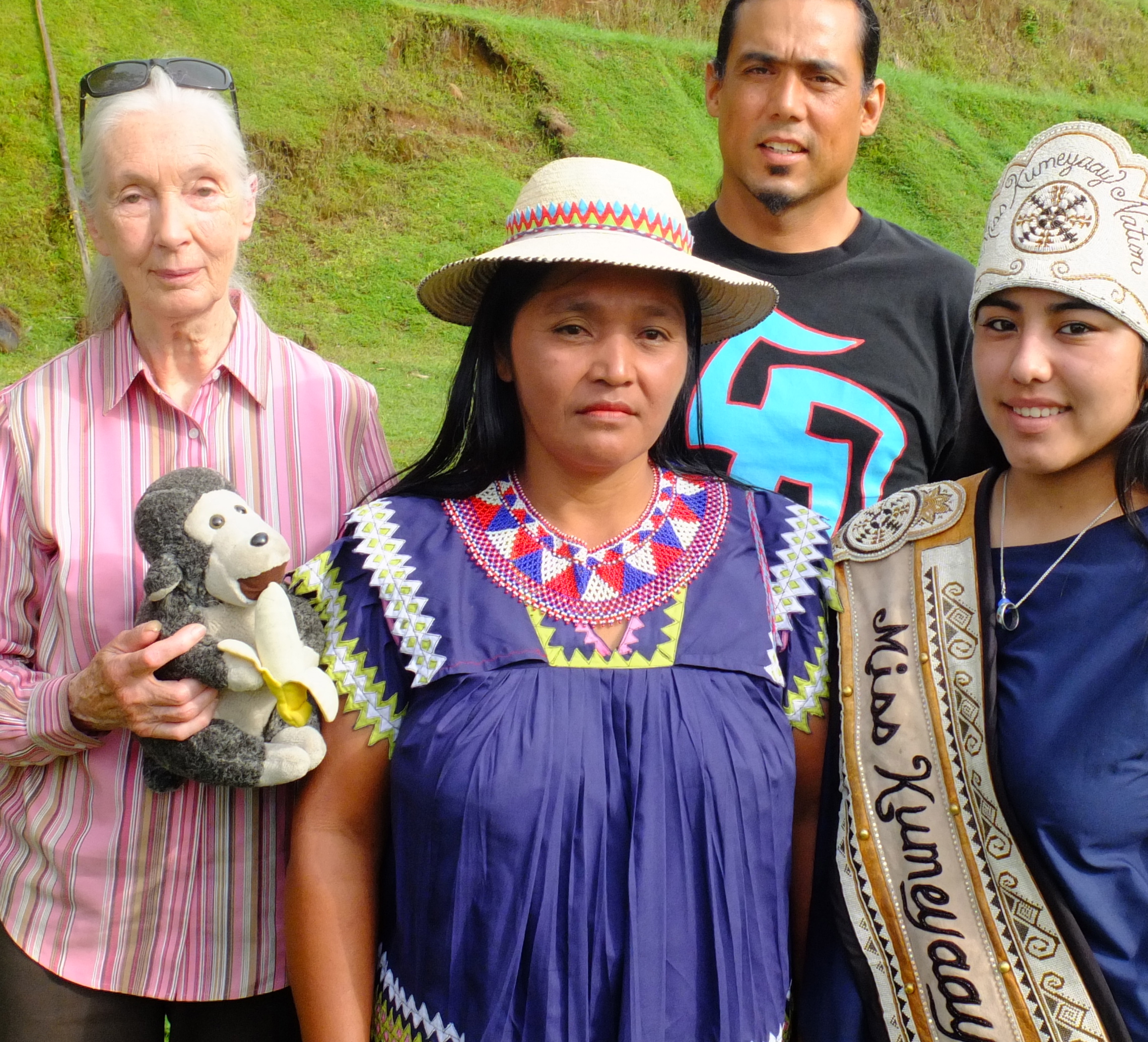 DR. JANE GOODALL OF "ROOTS AND SHOOTS" , CHEIF SILVIA, AND 2014 MISS KUMEYAAY, DESTINY MORALES, BLESS NEW BIOCULTURAL LEADERSHIP CENTER ON THE PANAMA CANAL WITH EARTHTRAIN.ORG, INTERTRIBALYOUTH.ORG AND FOUR WORLDS INTERNATIONAL.