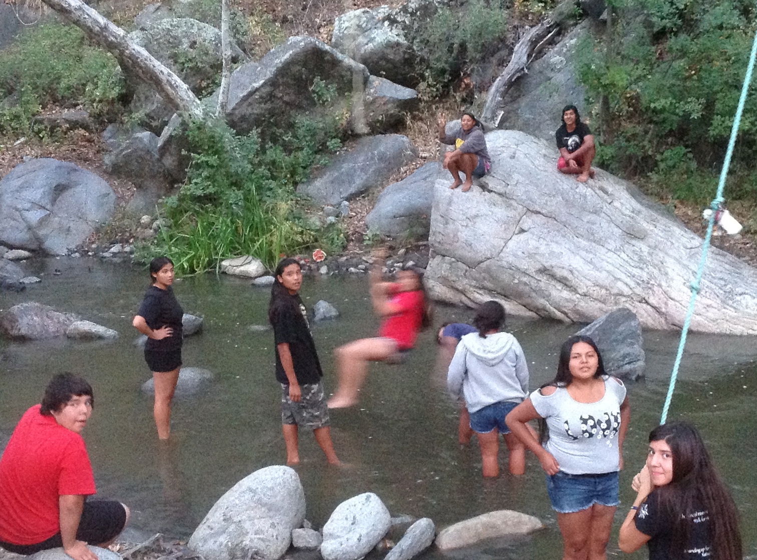 La Jolla Reservation Campground with Environmental Protection Agency. Youth measure the flow of the river that feeds San Diego County.