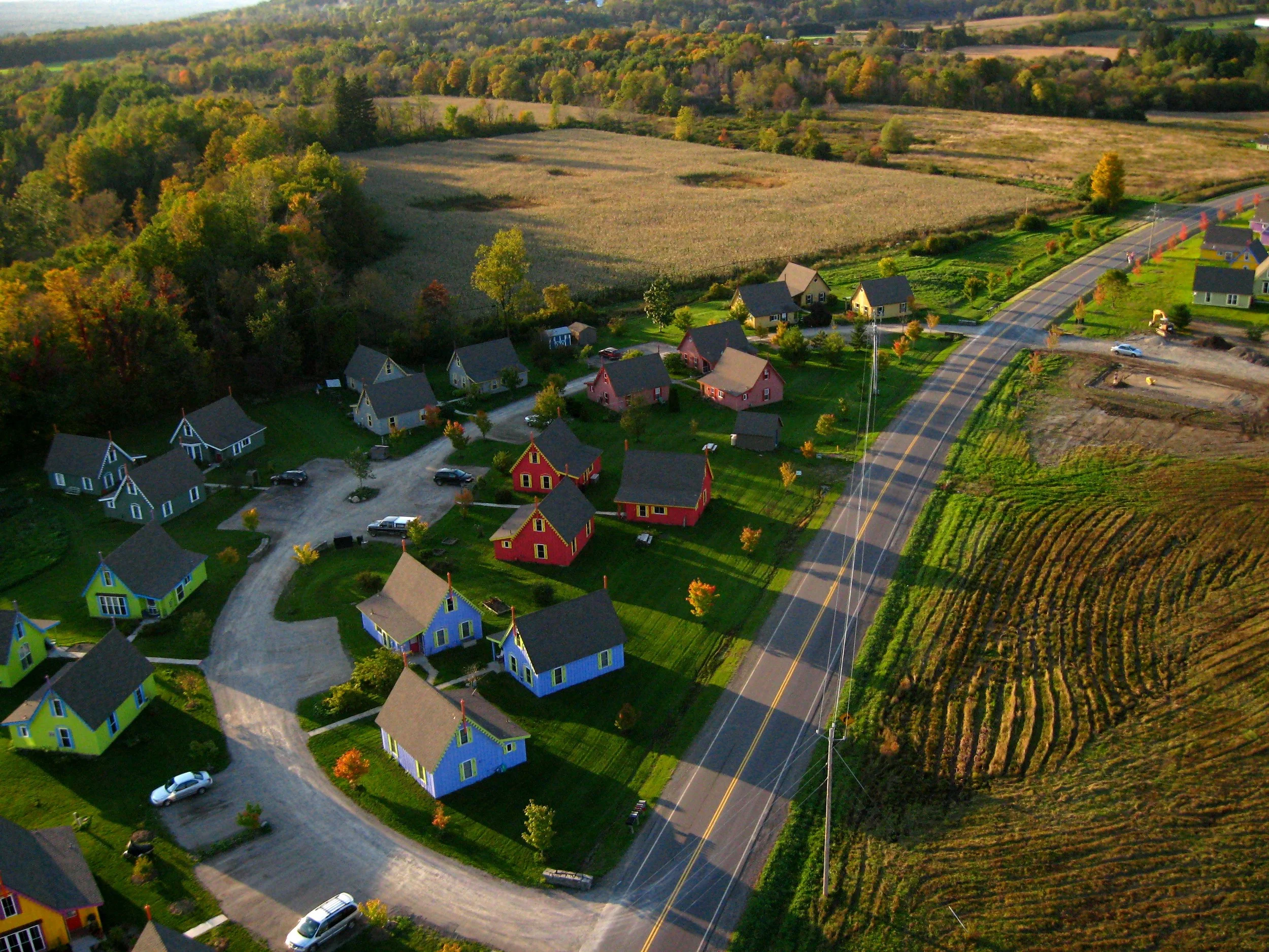 Center of photo: Red x yellow cottage available for rent!&nbsp;