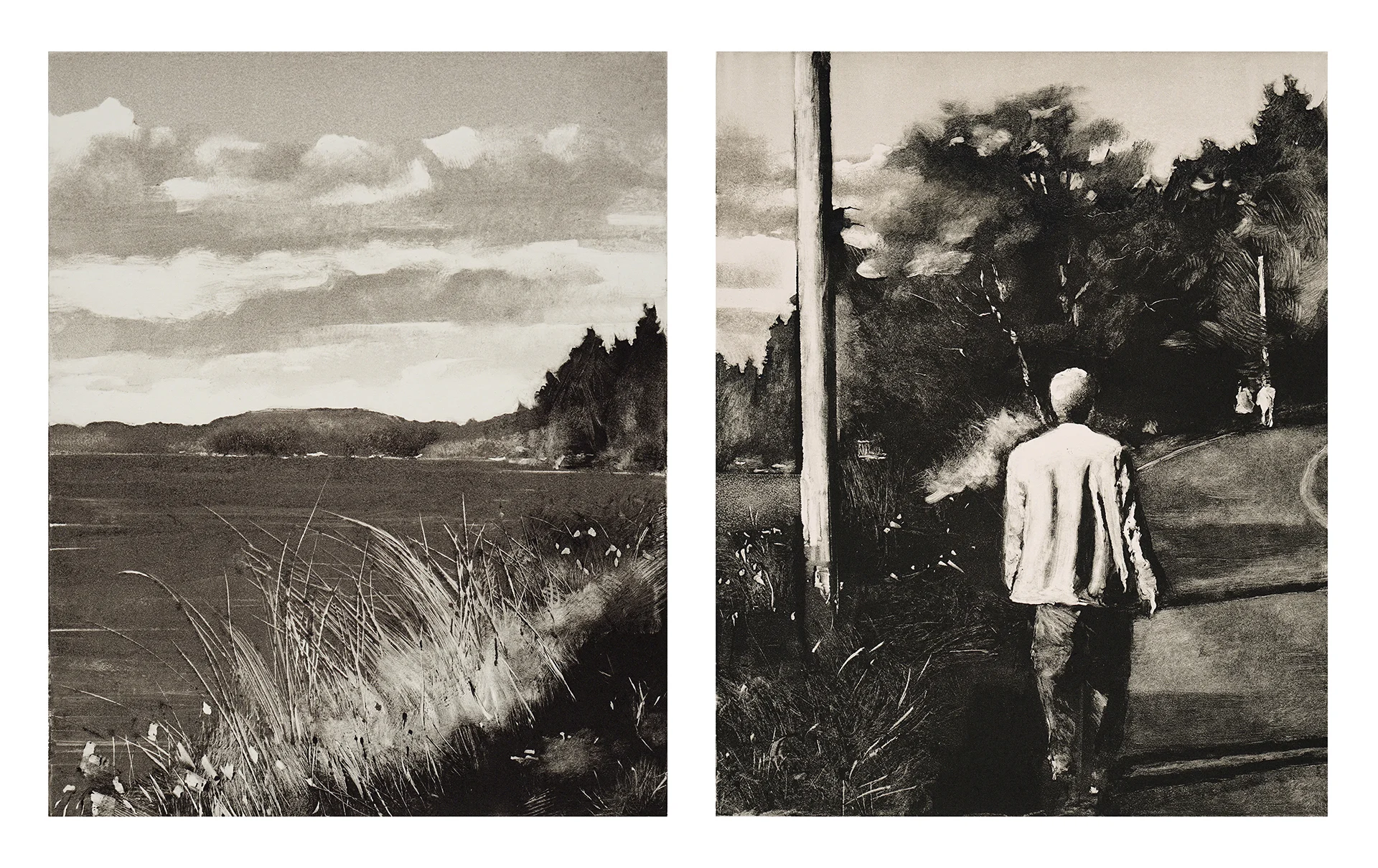 On Crystal Springs, monotype, 10" x 8" each panel, 2015