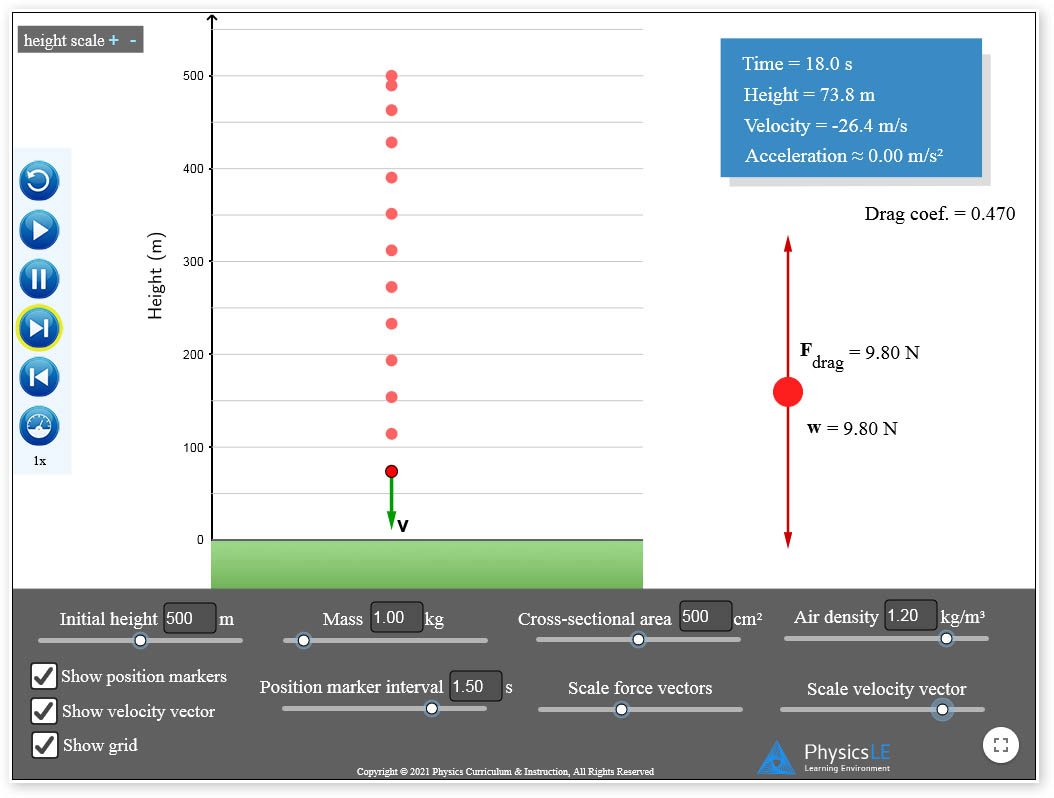 Physics Simulation - Free Fall with Air Resistance