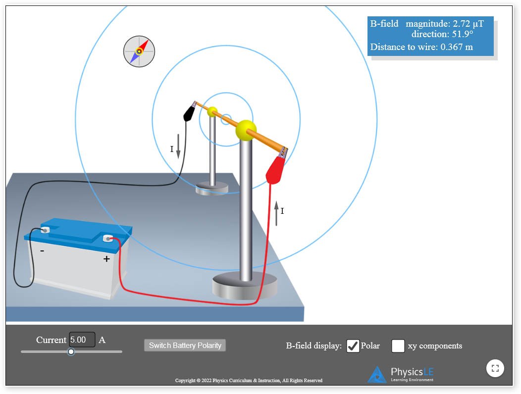 Physics Simulation - Magnetic Field Produced by Current in Wire