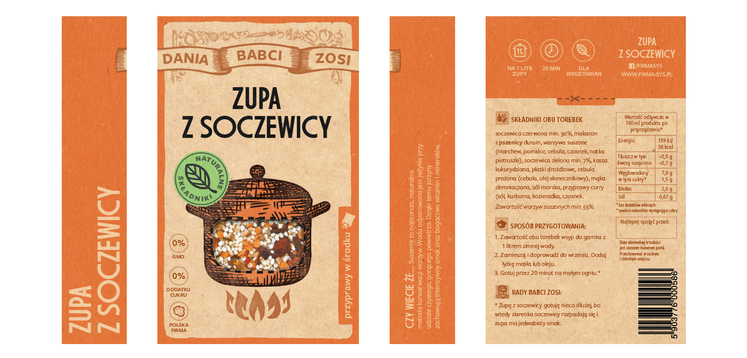 left, front, right, back of the package