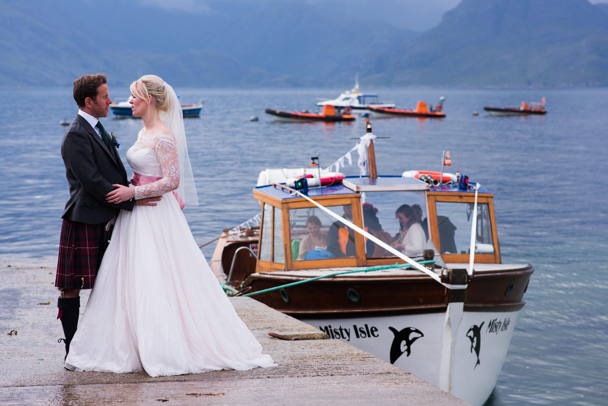 Misty Isle Boat with Bride and Groom