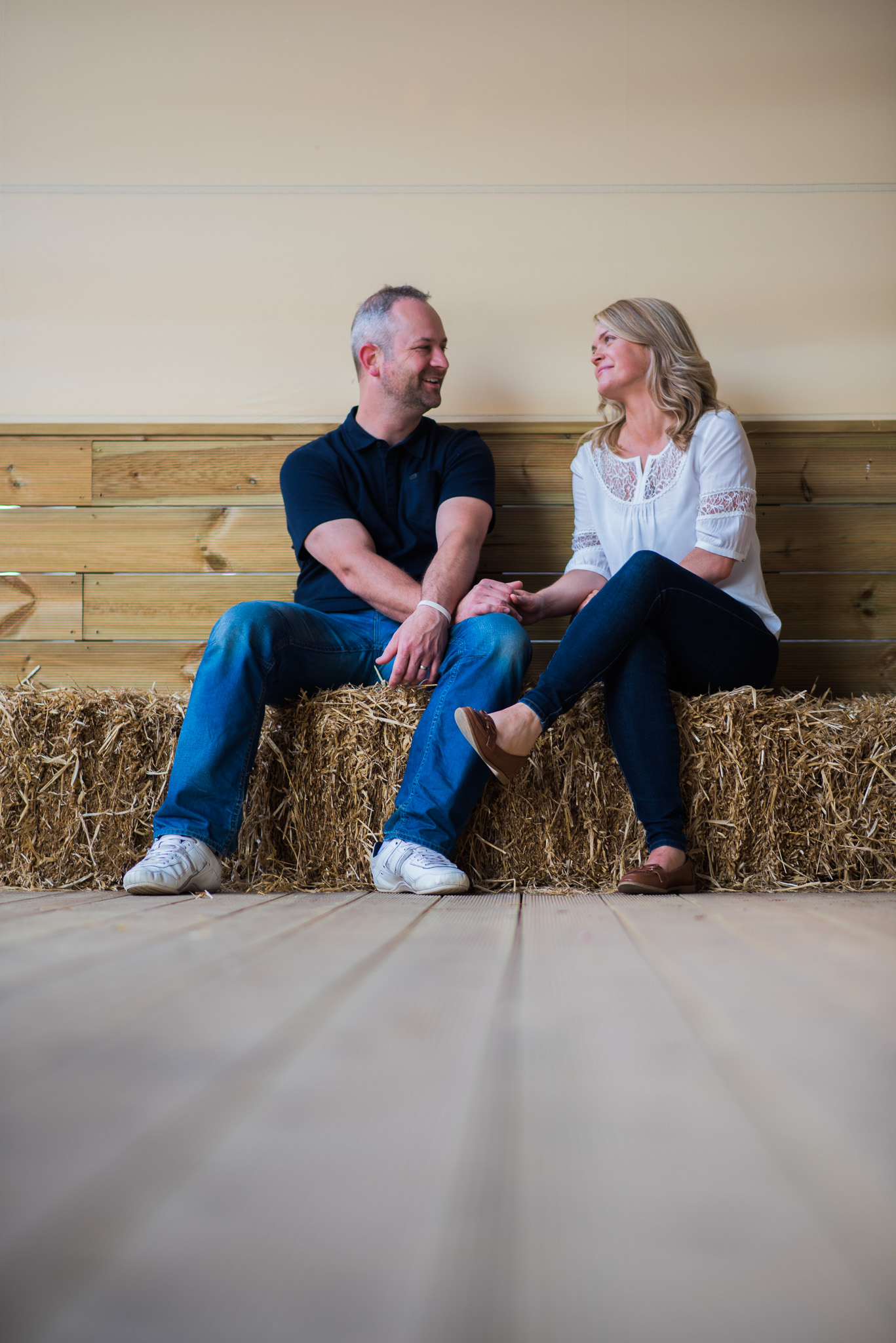 Inside barn at Dalduff Farm for Engagement Session