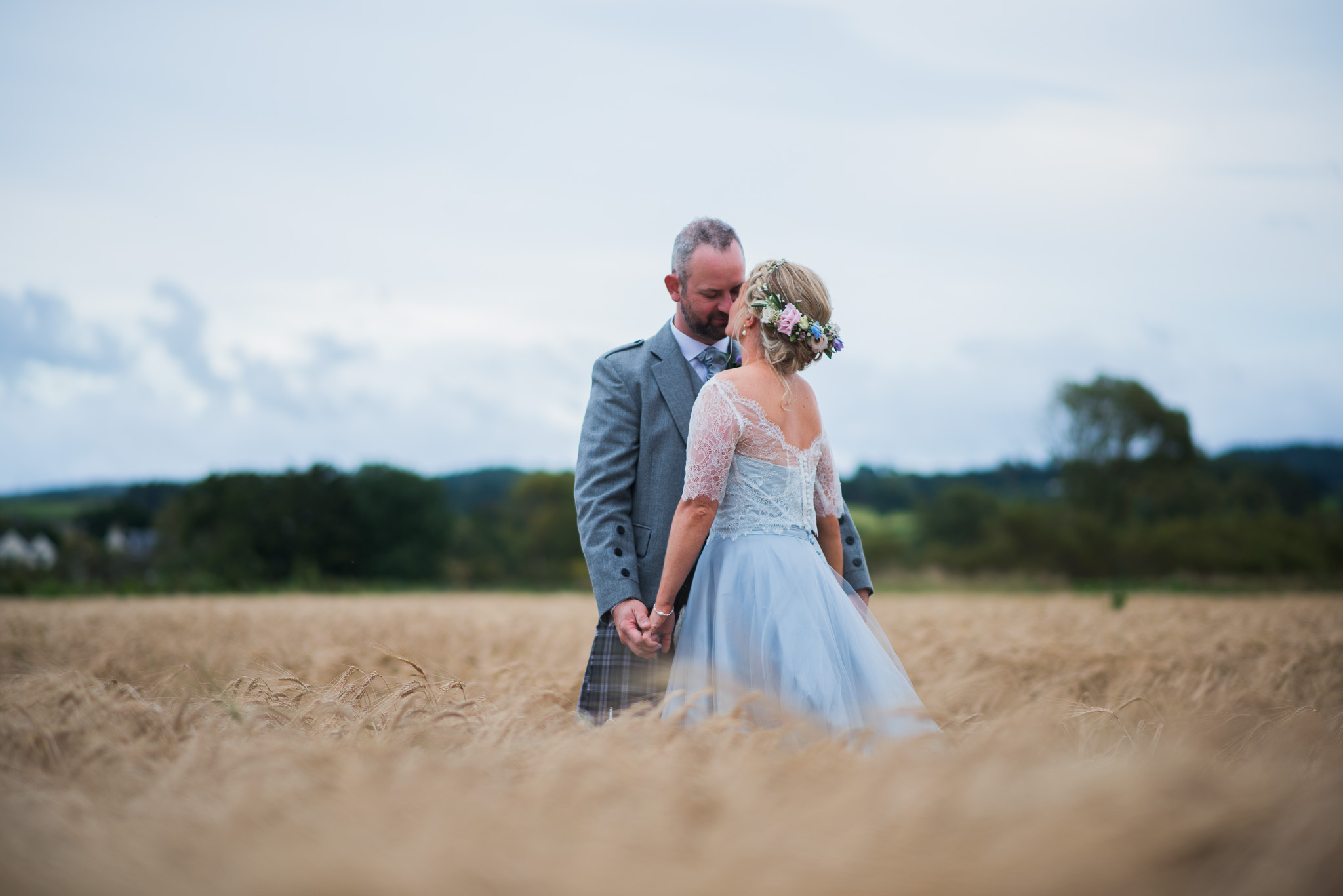 Dalduff Farm barley field wedding couple