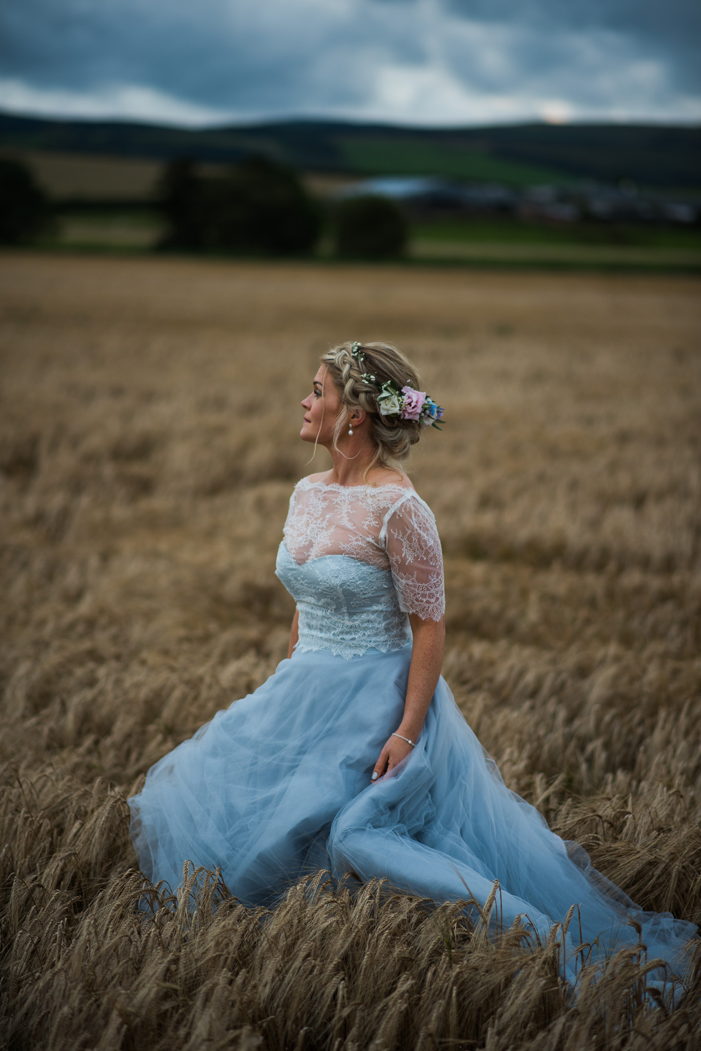 Bride wearing Flossy & Dossy dress at Dalduff Farm