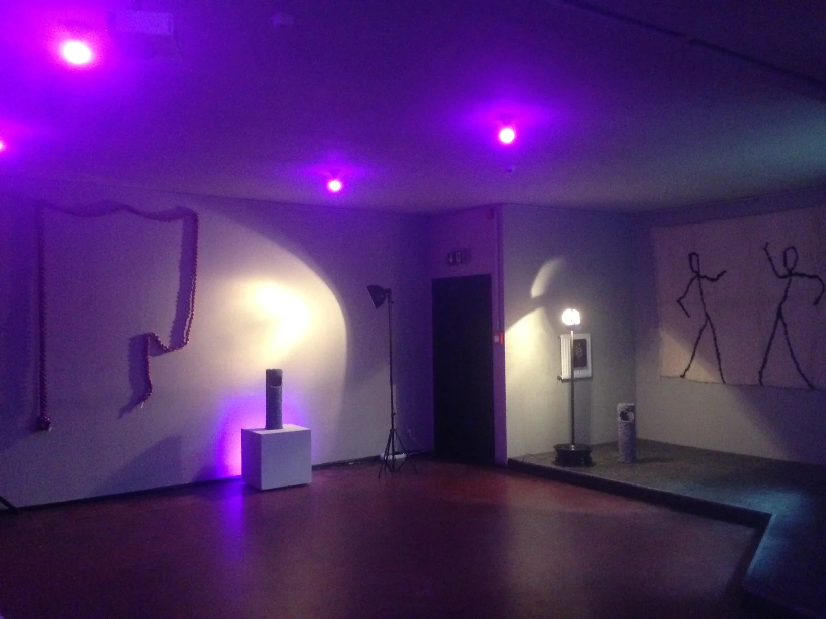  Installation view of Beverly's x Artsy @ ACUD MACHT NEU, Berlin. Sept 16, 2016. Left to right: woven sculpture by Stina Puotinen,&nbsp; floor sculpture by  Santiago Taccetti , photo installation by  Alana Lake ,&nbsp;lamp and rug by  Josep Maynou   